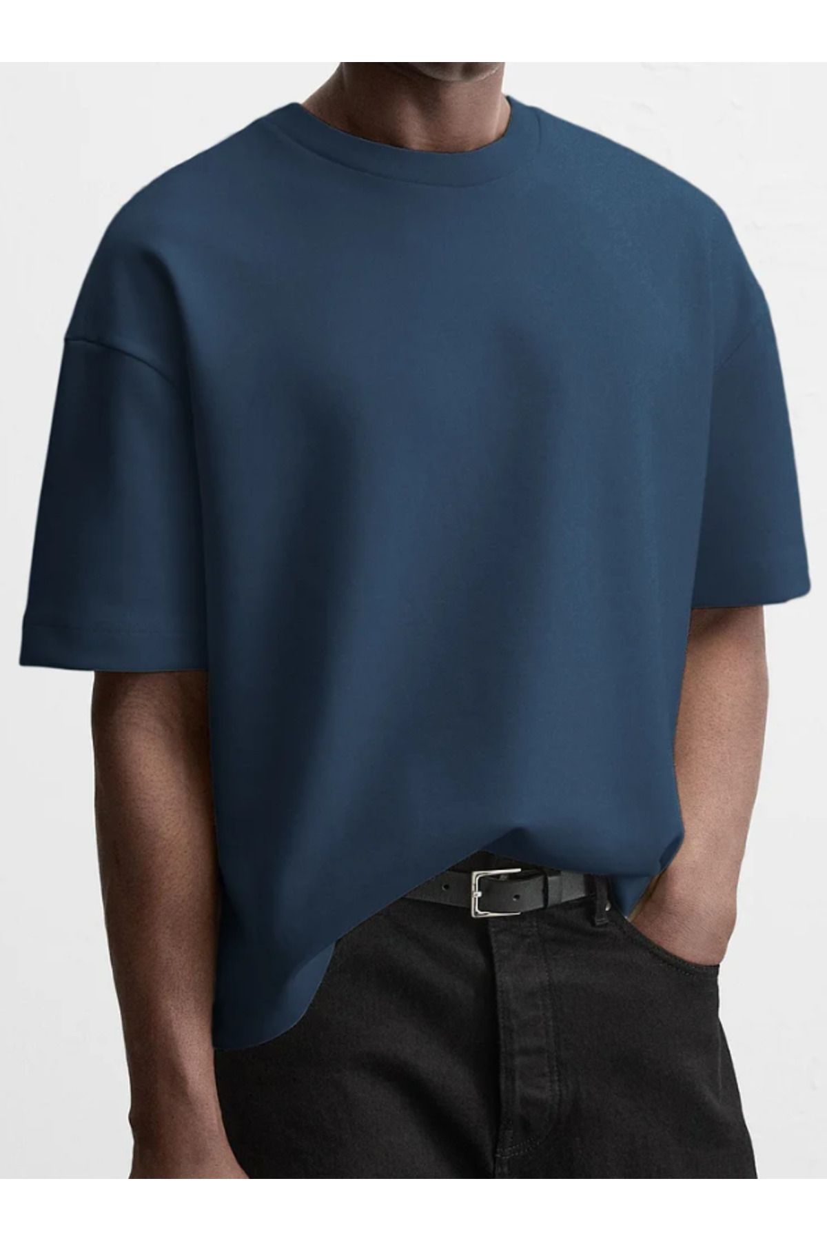 VivaJoy Erkek Petrol Mavi %100 Pamuklu Bisiklet Yakalı T-shirt