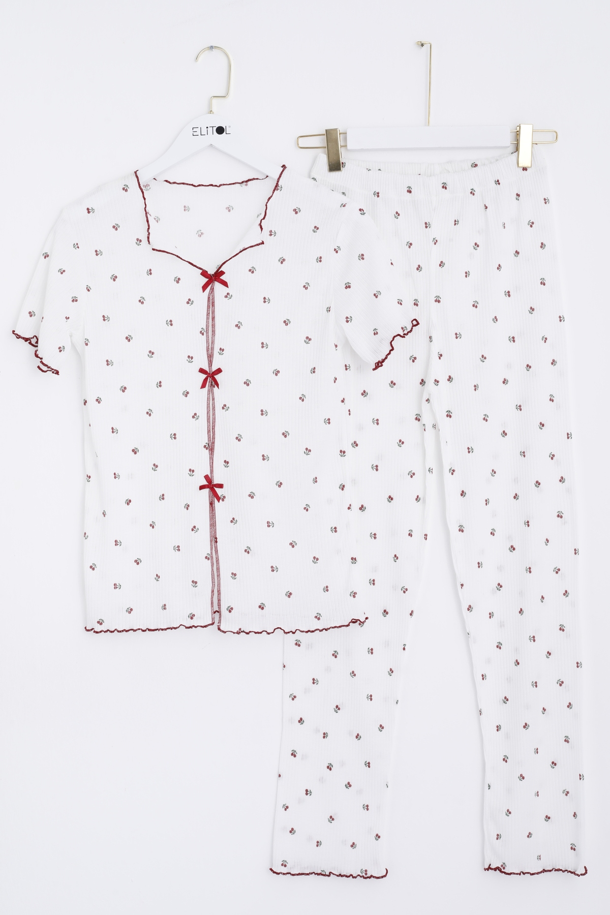 Raporlu Viskon Kurdeleli Pijama Takımı