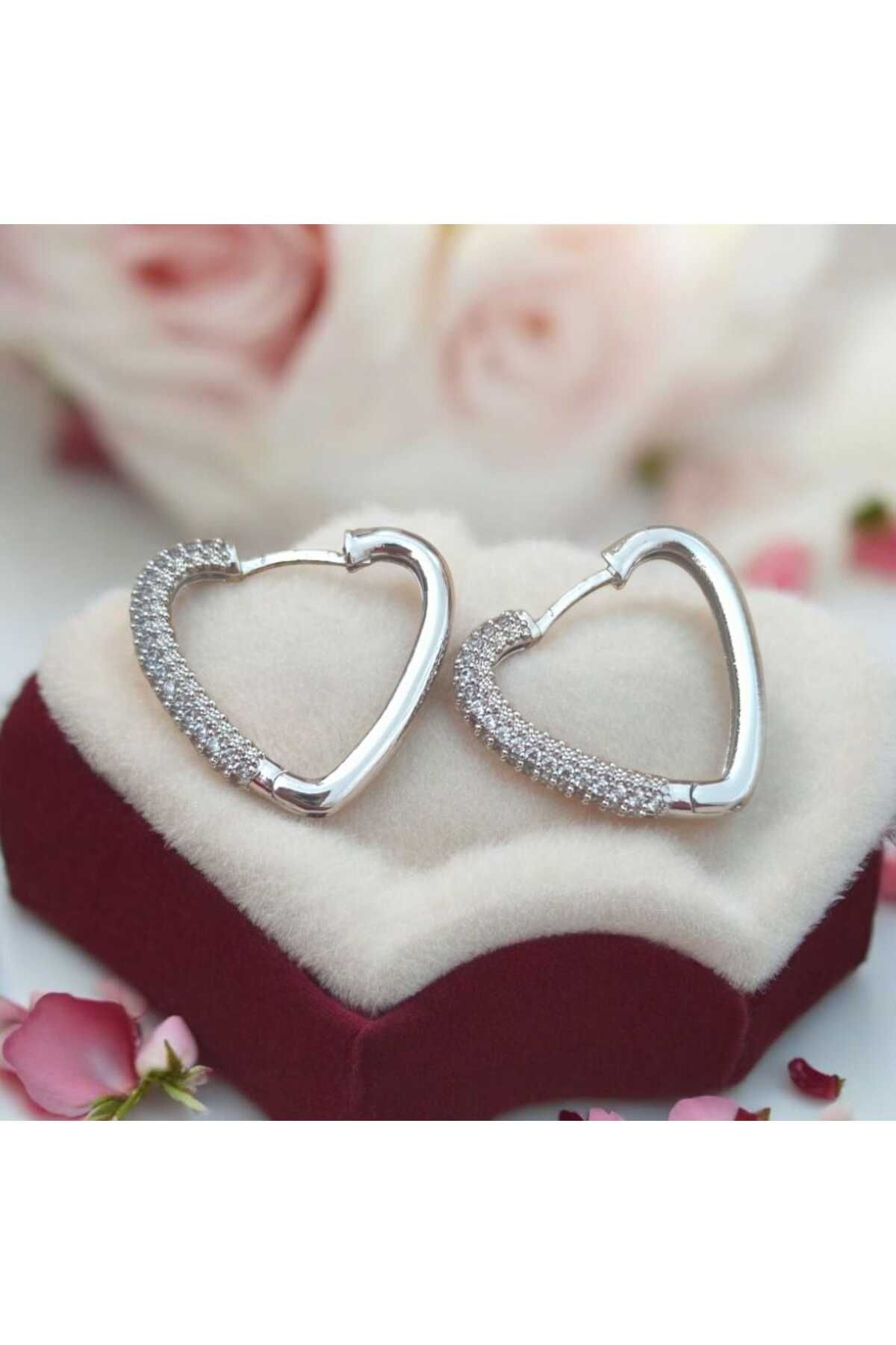 feyza collection Zirkon Taşlı Kalp VIP Çelik Küpe
