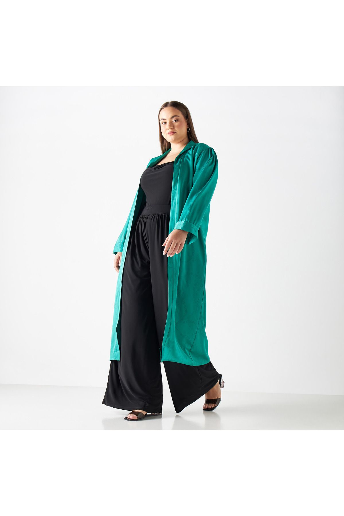 FAV-Plus Size Textured Longline Open Front Shrug 2