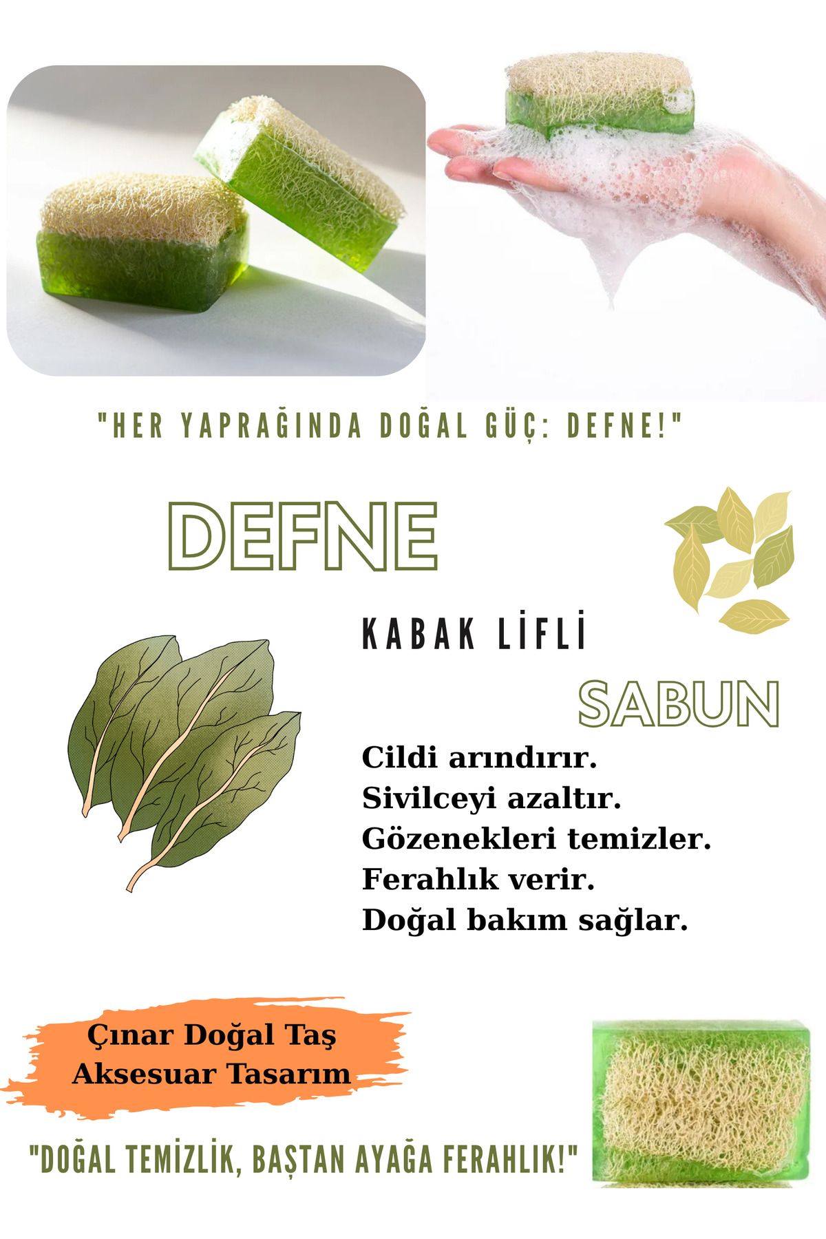 Doğal Tasarım Doğal Kabak Lifli Defne Sabunu – Cilt Yenileyici ve Arındırıcı