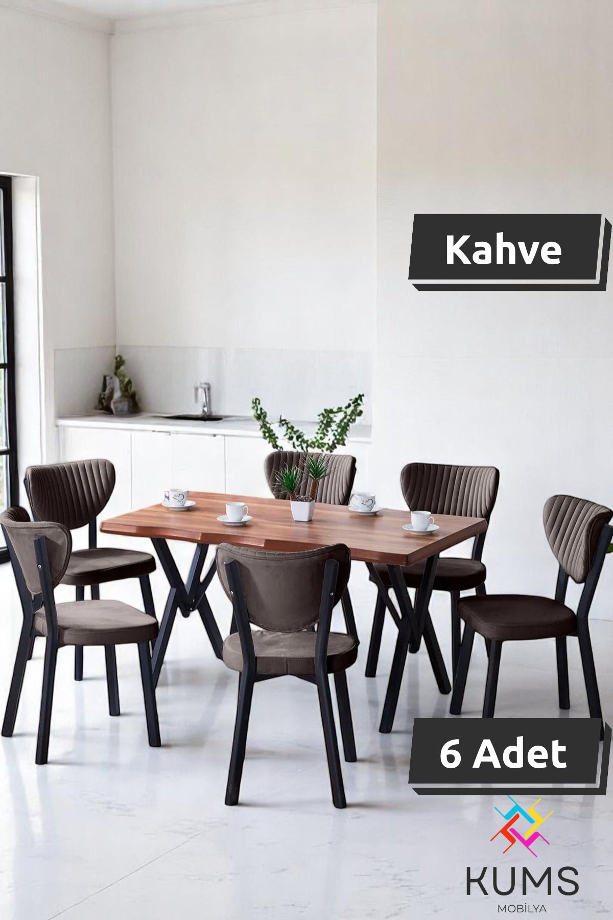 KUMS 6 Kişilik Elma Mutfak Masa Takımı – Kütük MDF Salon Mutfak Yemek Masa Takımı