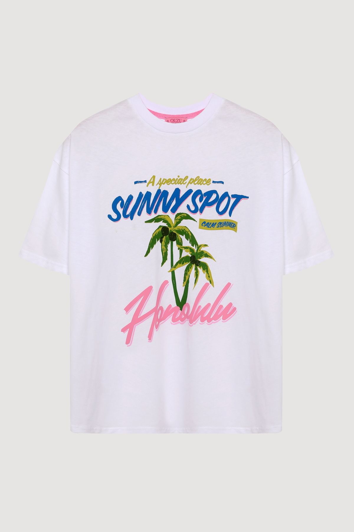Quzu Kadın bisiklet yaka baskılı t-shirt
