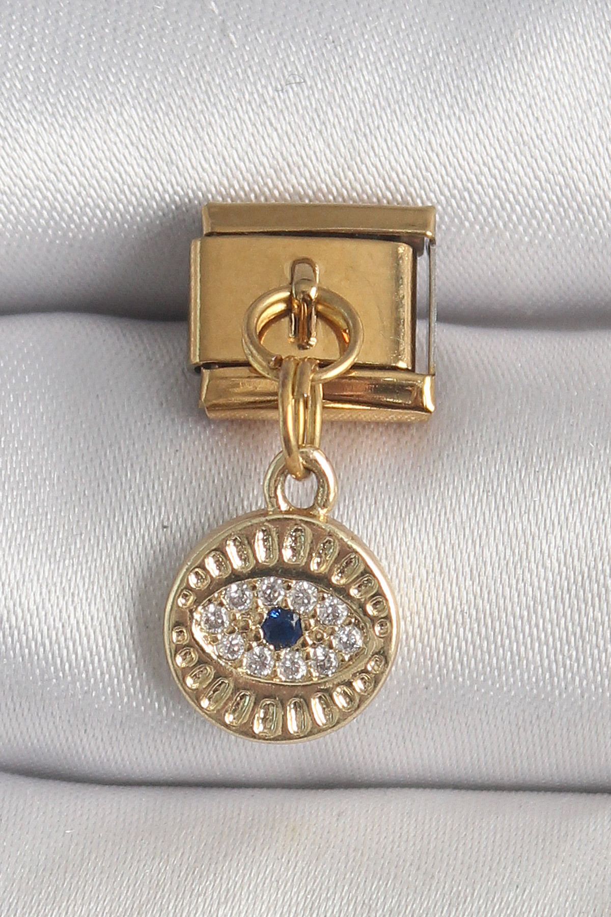 NEZADE STORE 316L Çelik Gold Renk Sallantı Zirkon Taşlı Göz Model Nomination Charm