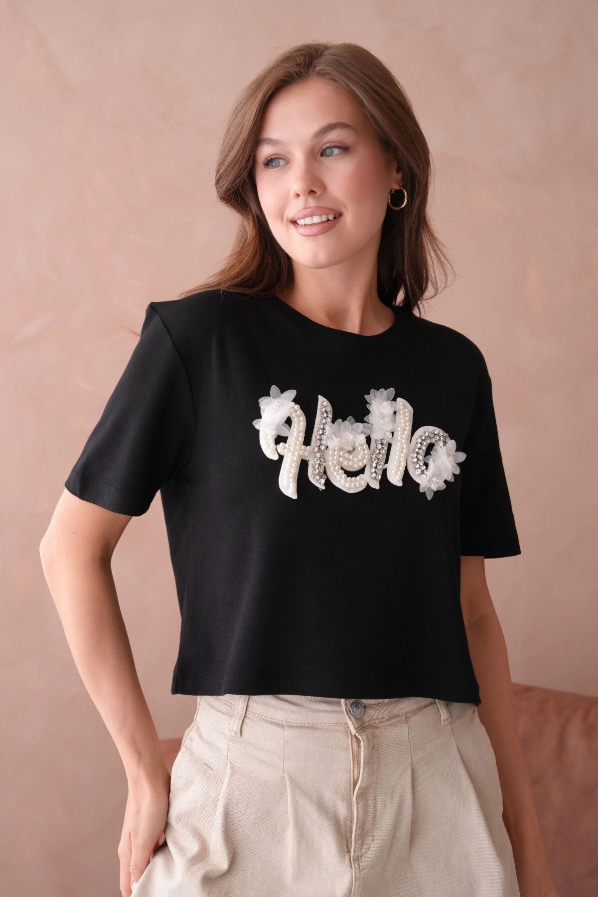 Park Karon Siyah Yazlık Crop Basic T-Shirt
