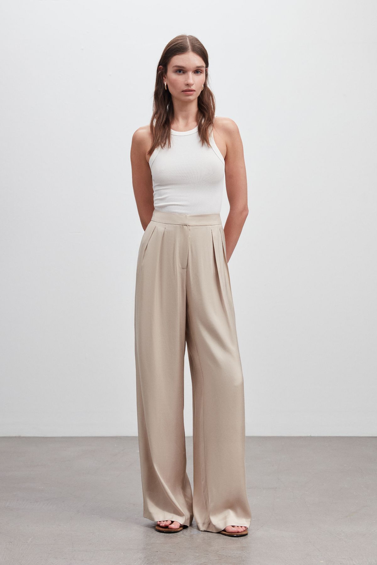 Shn PİLELİ WIDE LEG PANTOLON