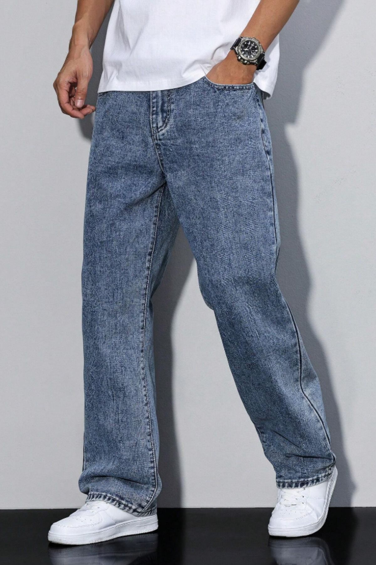 Tarz Cool Erkek Lacivert Rahat Kesim Baggy Pantolon