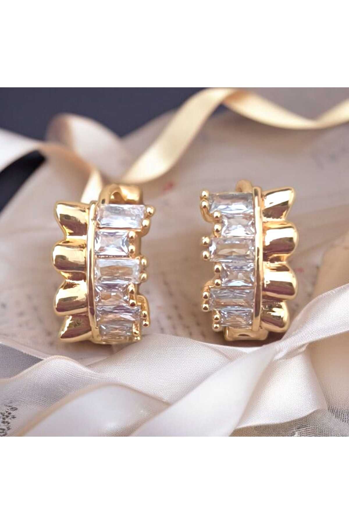 feyza collection Baget Zirkon Taşlı Halka VIP Çelik Küpe