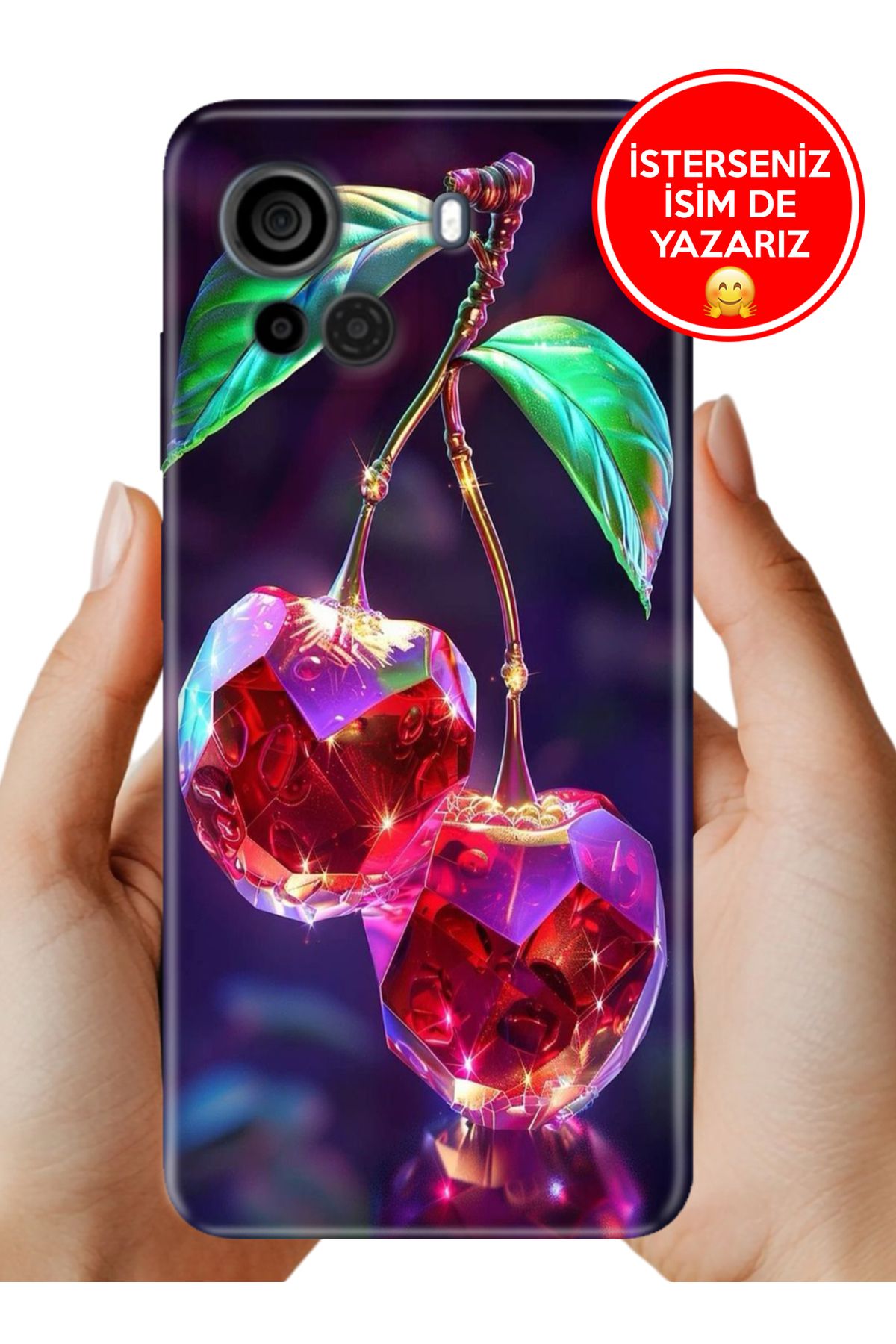 Cekuonline Casper Via F30 4G / 4.5G Kılıf Kamera Korumalı Full Desen Arka Silikon Kristal Kiraz
