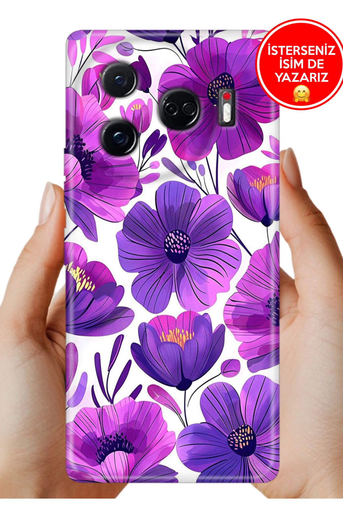 TECNO Camon 30 Pro Kılıf Desenli Baskılı Kamera Korumalı ZRR Silikon Mor Çiçekler