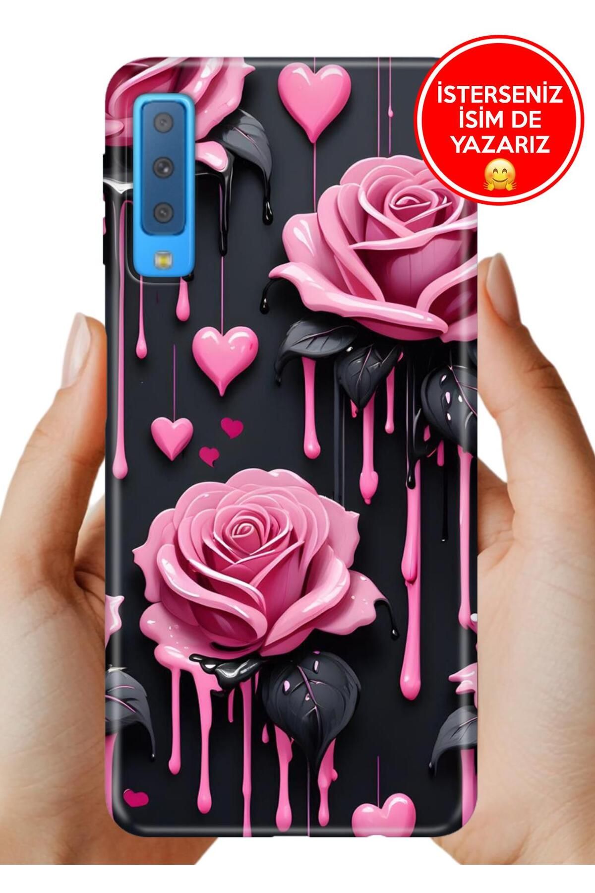 Cekuonline Samsung Galaxy A7 2018 Kılıf Desenli Baskılı Kamera Korumalı ZRR Silikon Akan Güller