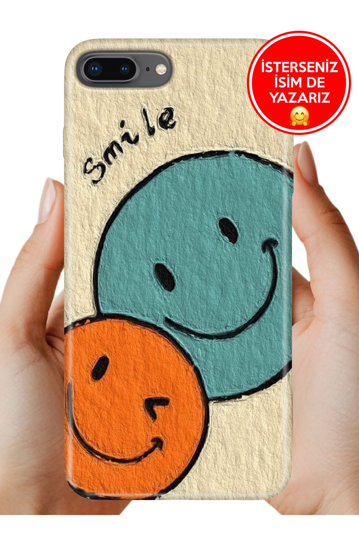 Cekuonline iPhone 7 Plus - 8 Plus Kılıf Tam Rubber Esnek Silikon Full Koruma Smile 06744