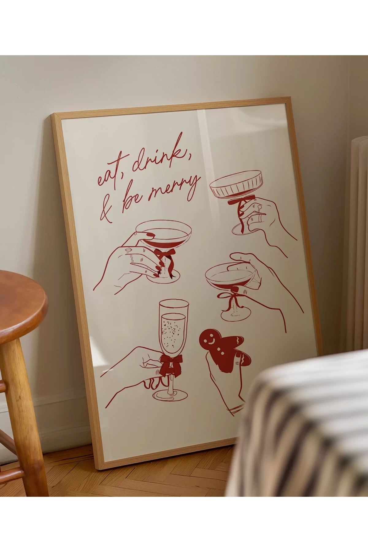 VOGLOO Çerçevesiz Poster Eat, Drink & Be Merry Kutlama ve Neşe