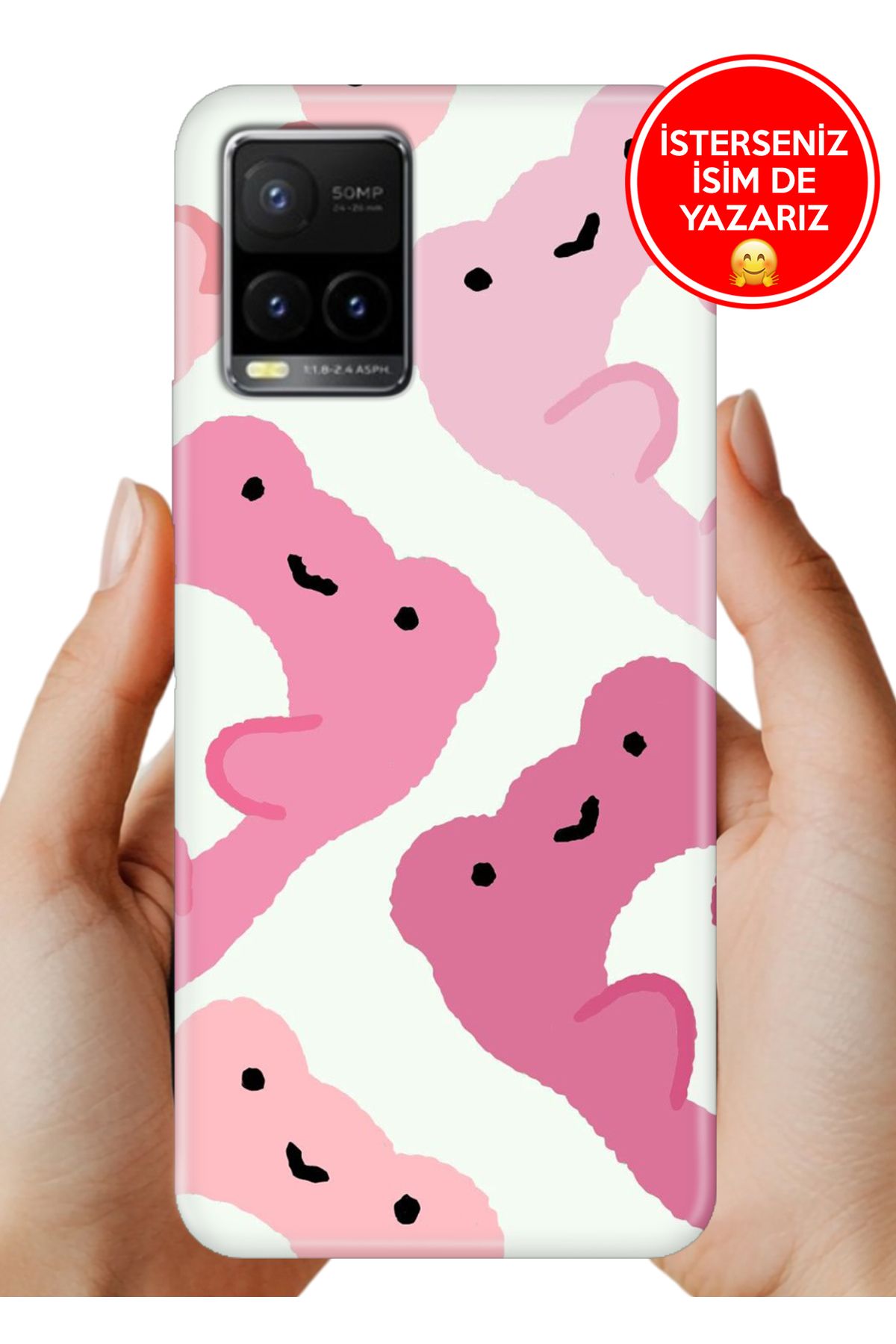 Cekuonline Vivo Y32 / Y33S Uyumlu Kılıf Desenli İsimli / İsimsiz Silikon Pink Frogs