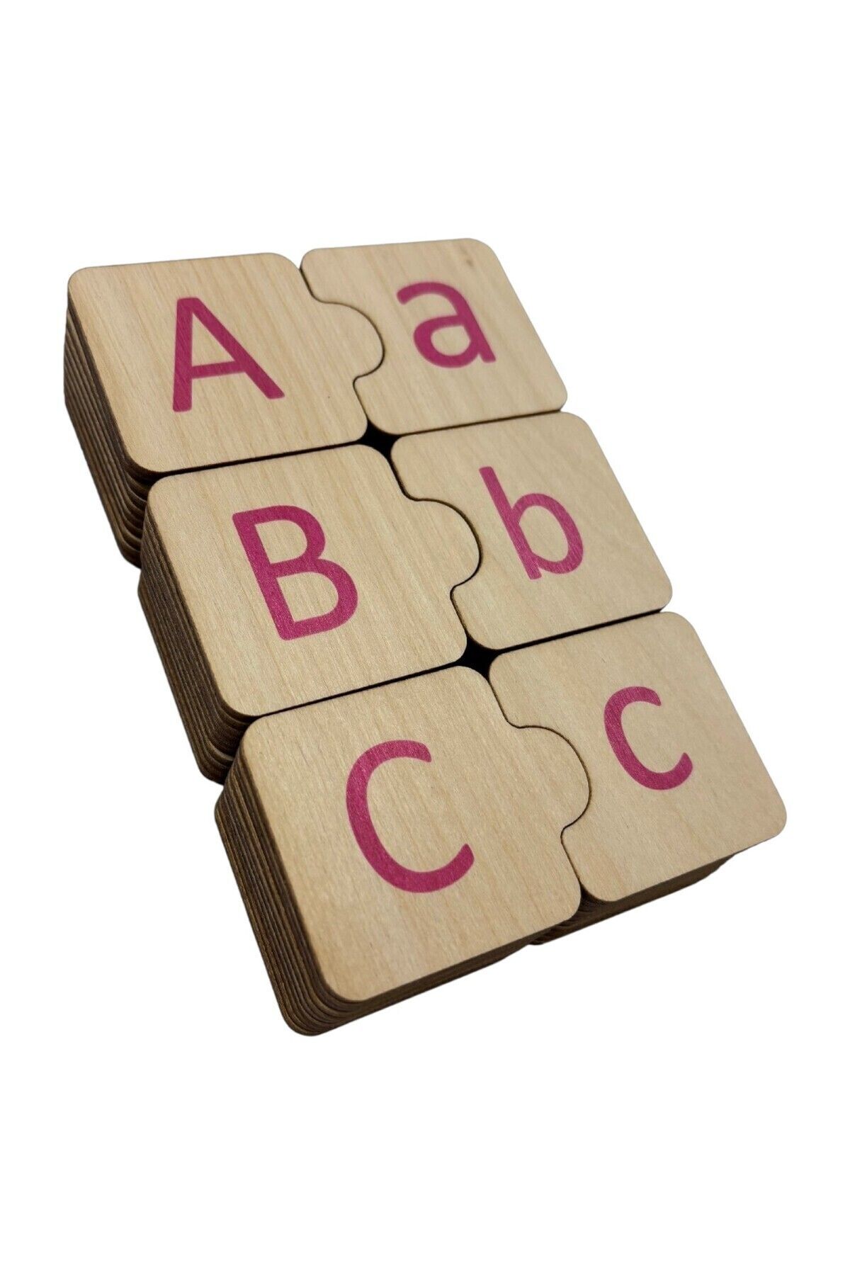 Mind of Toys İngilizce Alfabe Eşleme, Pembe, Ahşap Puzzle, Montessori Büyük Küçük Harf Bulmaca Oyunu, 26 Harf