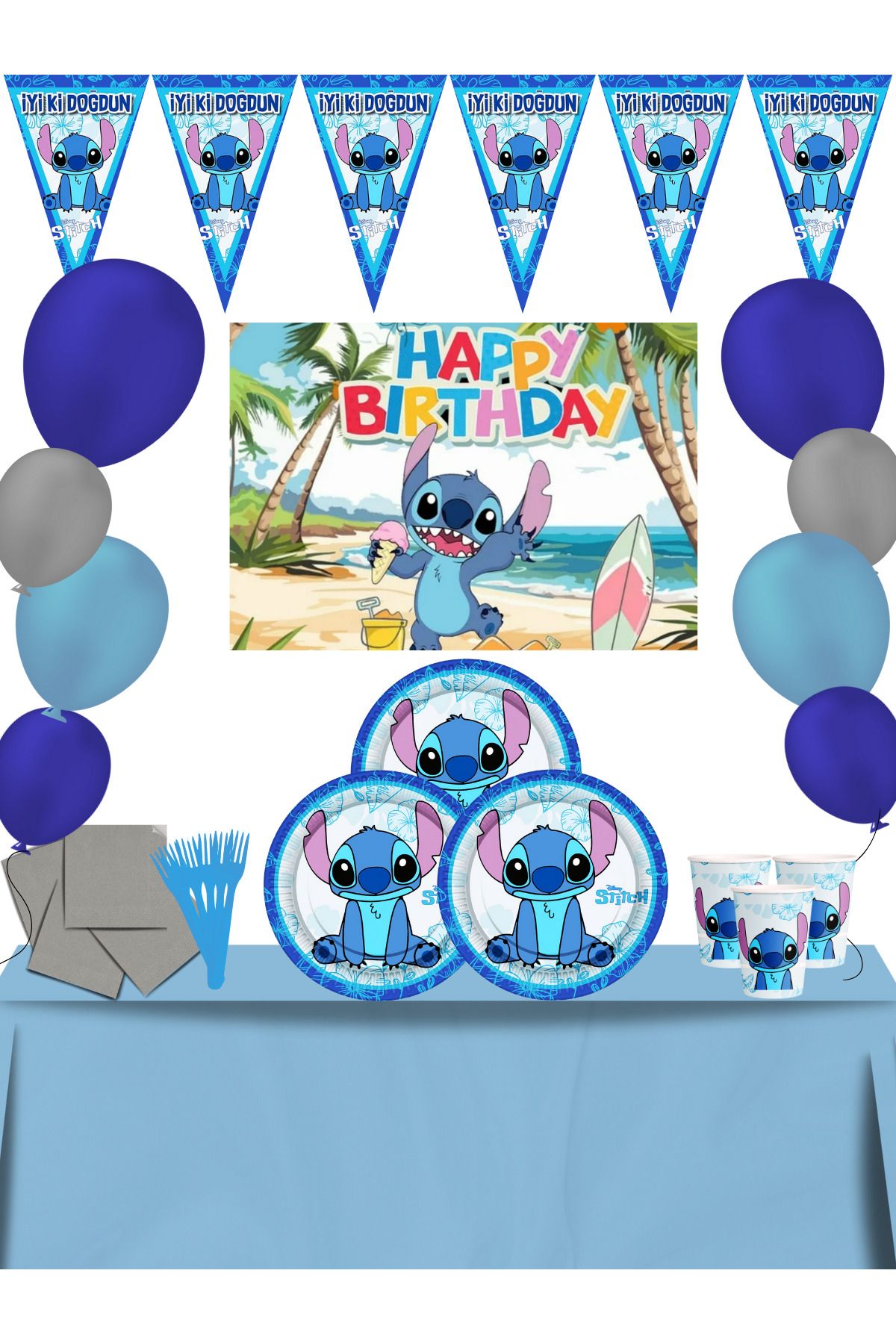 snowparty Stitch Lilo ve Stiç Afişli Doğum Günü Parti Süsleri Seti
