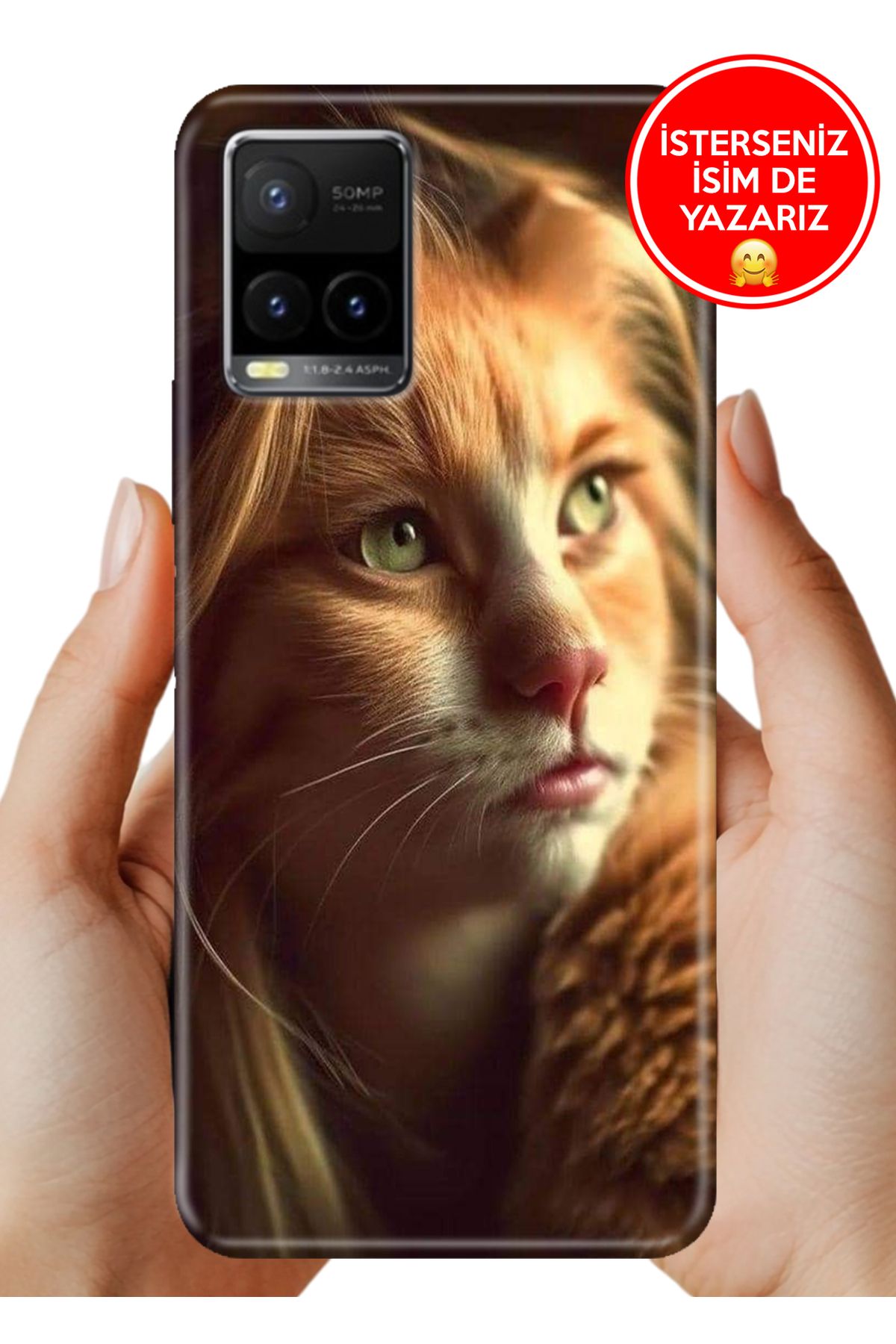 Cekuonline Vivo Y32 / Y33S Uyumlu Kılıf 0.35 mm Resimli Silikon Kedi Kadın