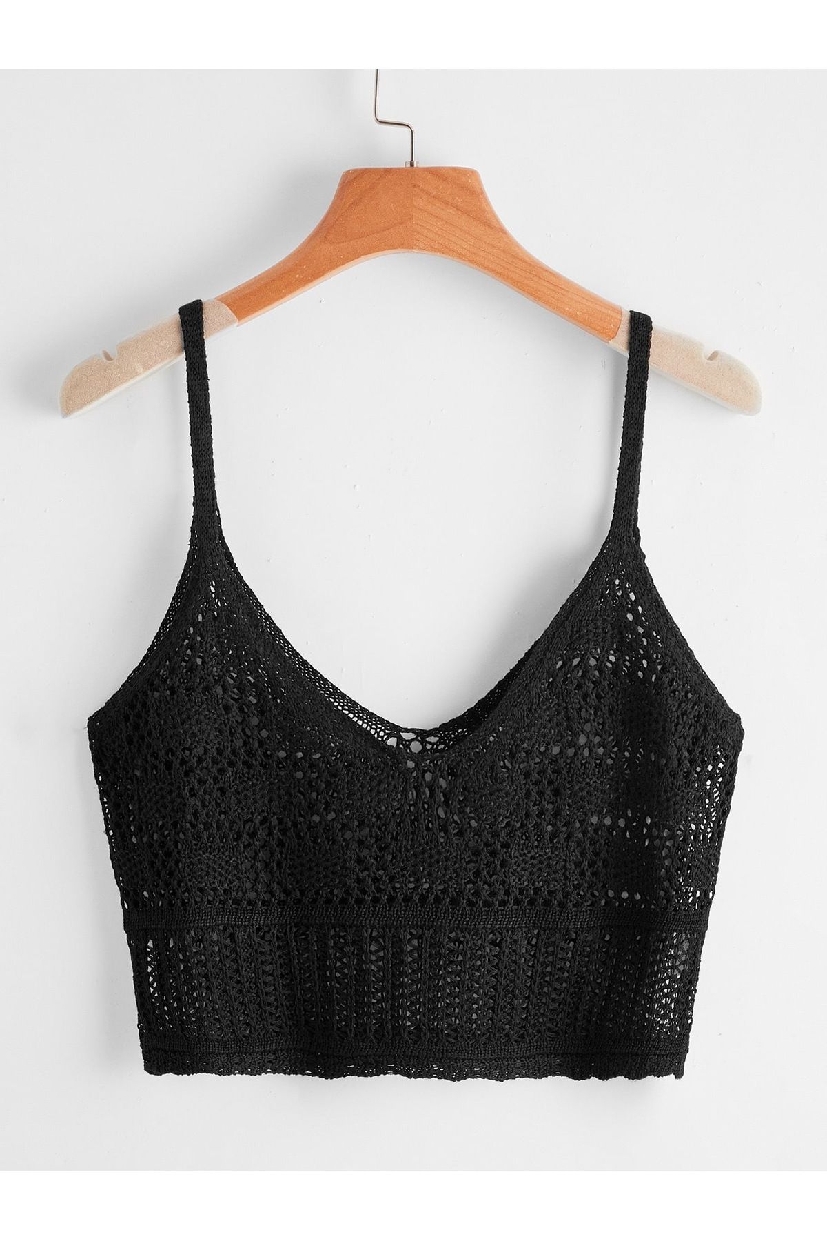 moda mh Kadın Ajurlu Askılı Crop Triko Bluz