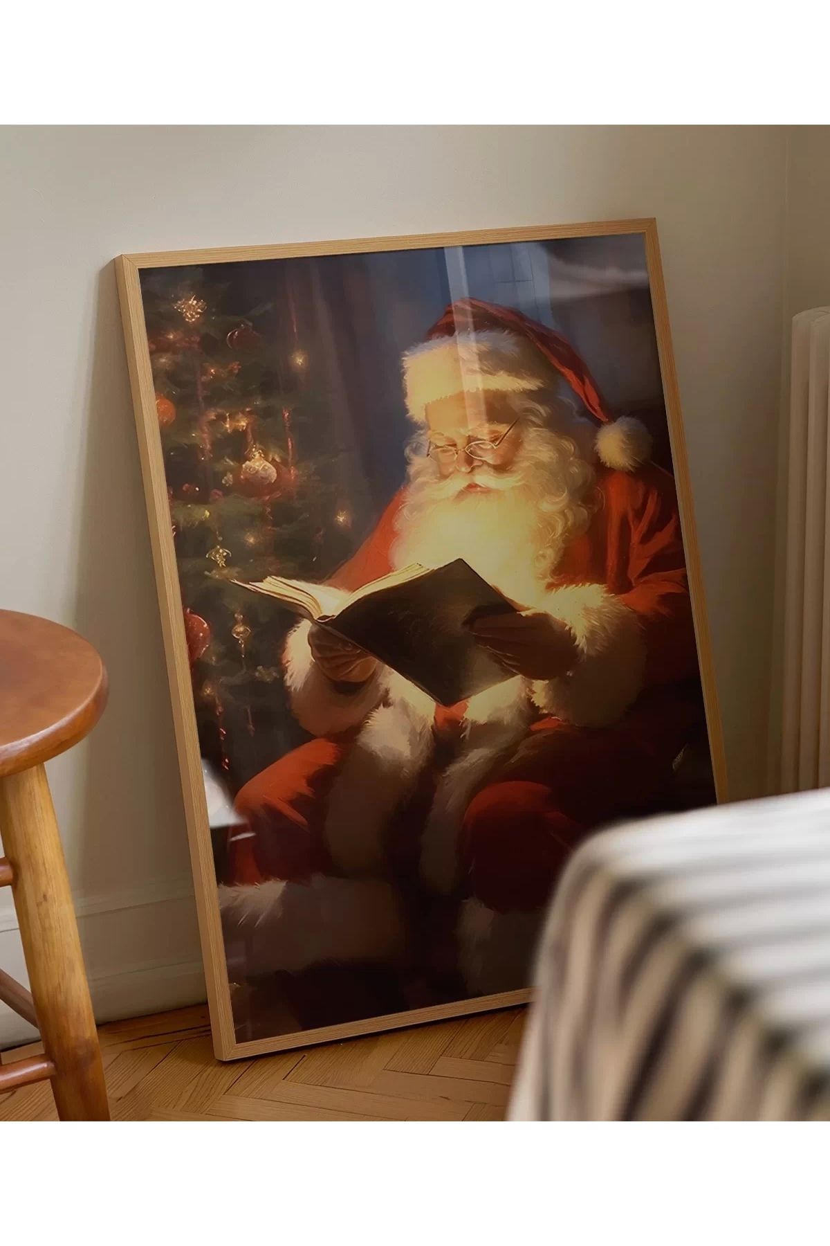 VOGLOO Çerçevesiz Poster Noel Baba ve Kitap