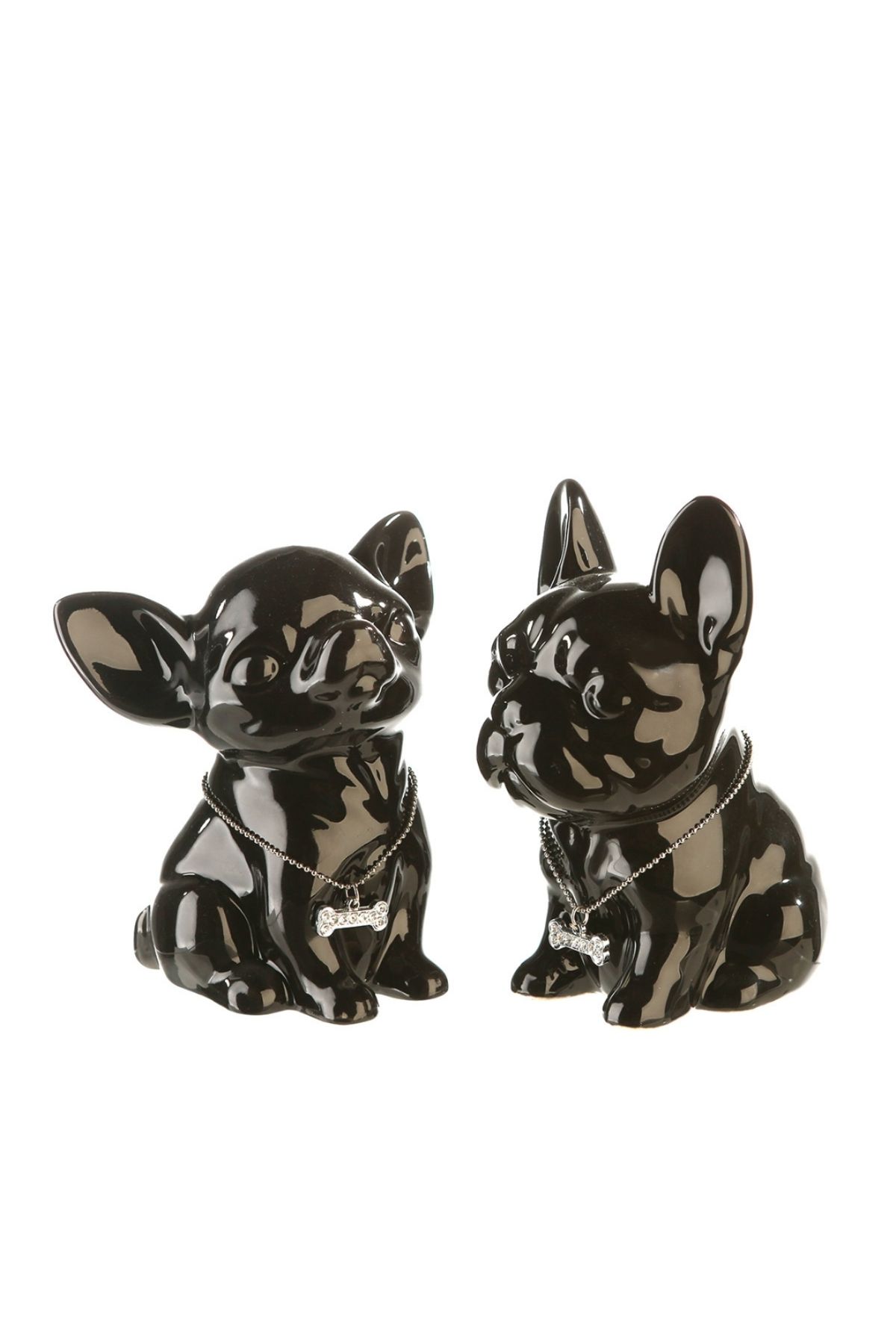 Gilde Gılde 2'Li Seramik Kumbara - Köpek Chihuahua Siyah Renkli W.10 Cm H.13 Cm