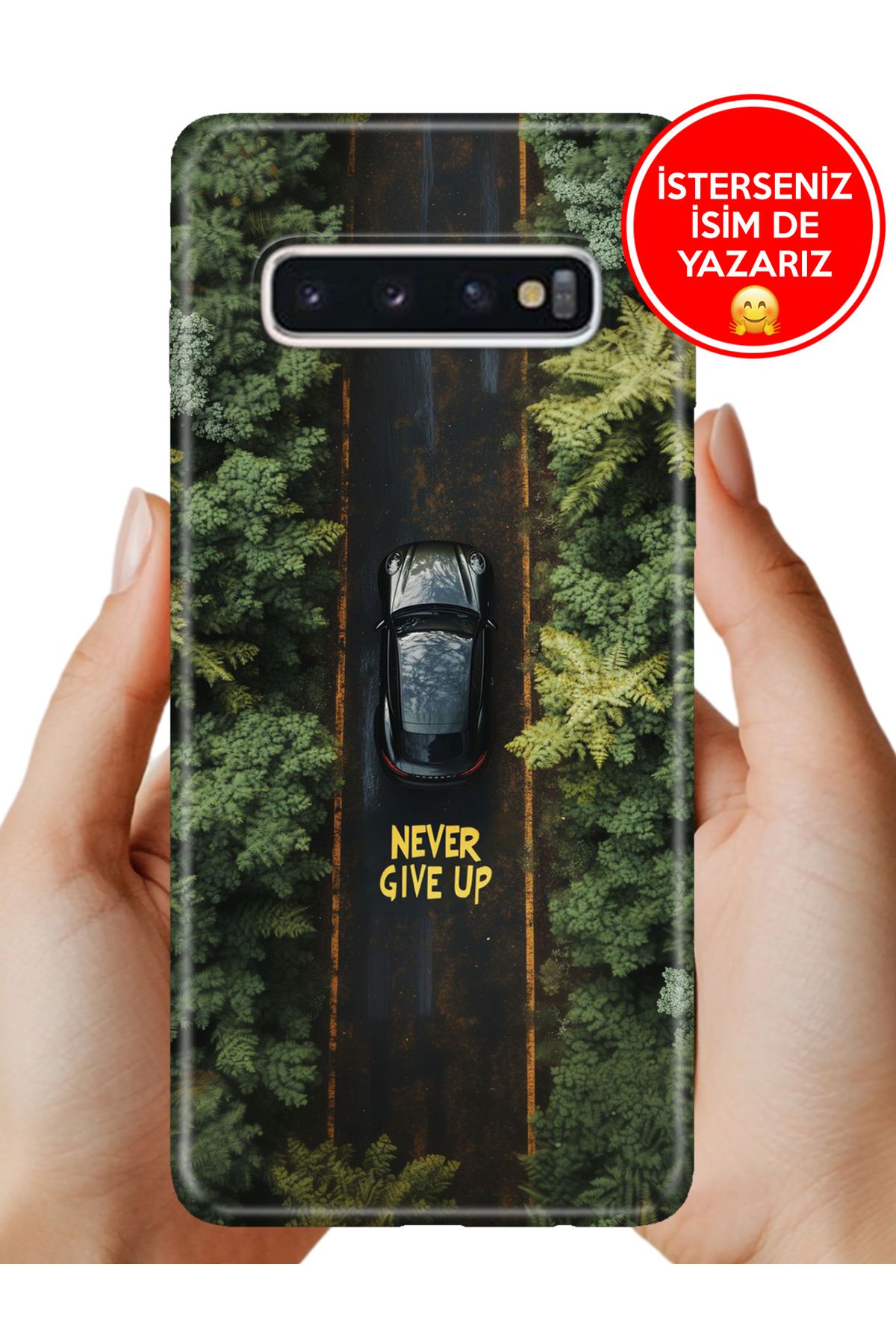 Cekuonline Samsung Galaxy S10+ Plus Kılıf Desenli Baskılı Kamera Korumalı ZRR Silikon Never Give Up555