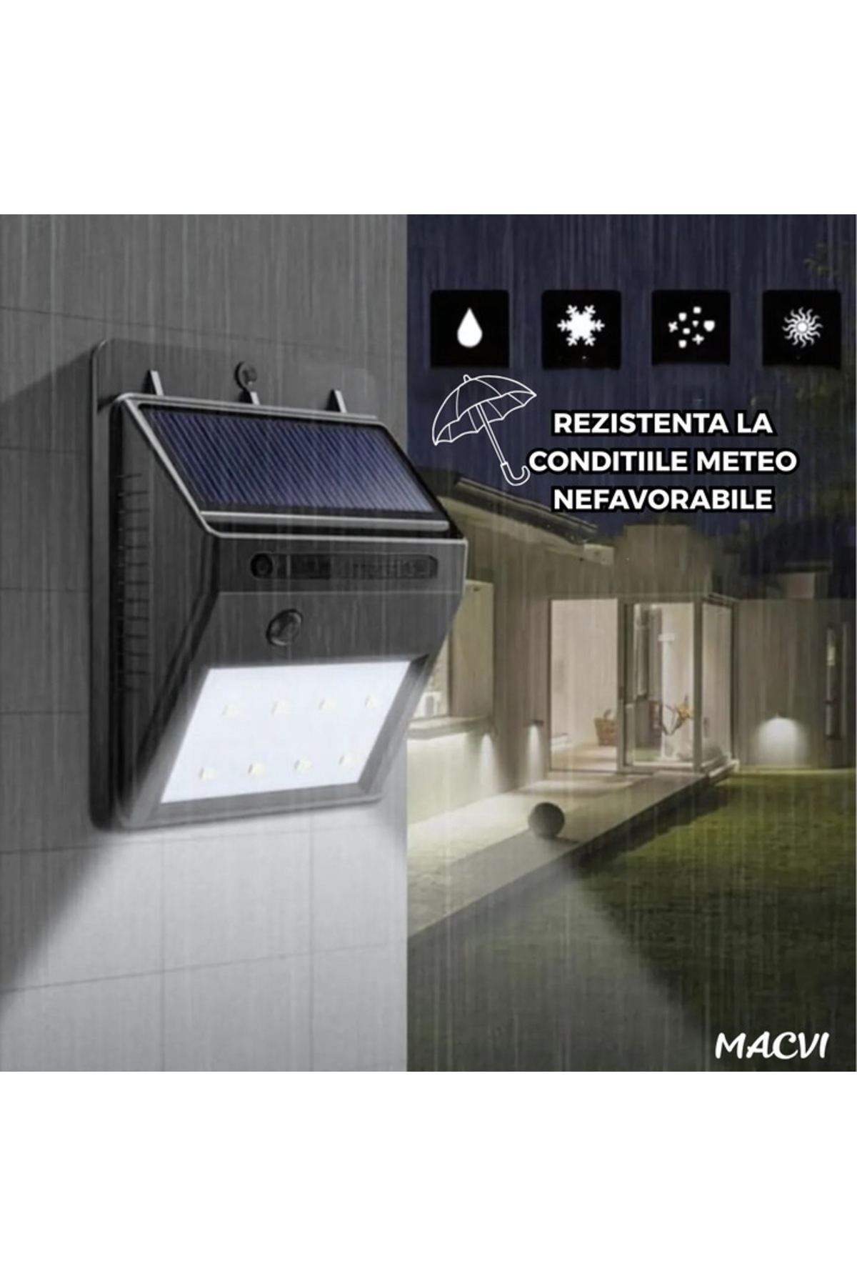 MACVI-Macvi® Solar Lamp with 30 LEDs Without Motion Sensor, Constant Lighting, Water Resistant 3
