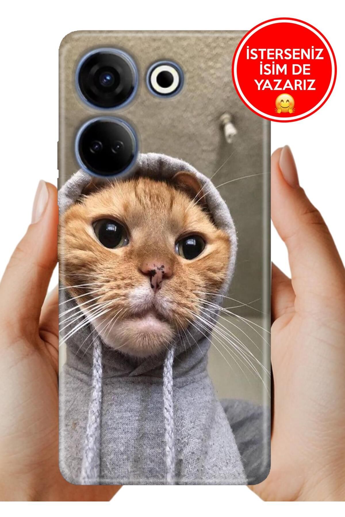 TECNO Camon 20 (CK6n) Kılıf Tam Rubber Esnek Silikon Full Koruma Selfie Kedicik