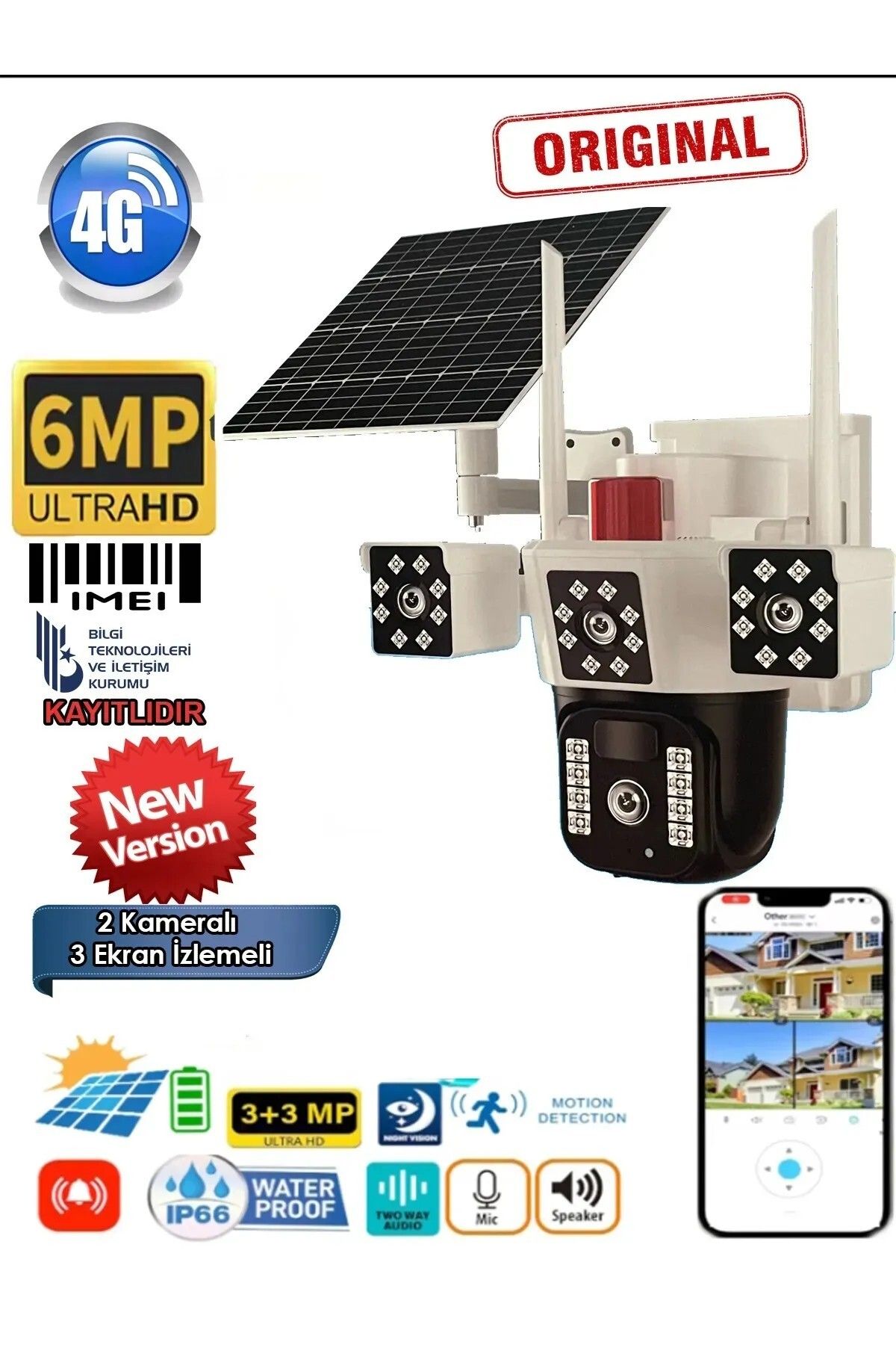 RADEX O-Kam Pro Yazılım 6.0 MP 4G SOLAR Ptz Kamera (Çift Lens) RX-664G