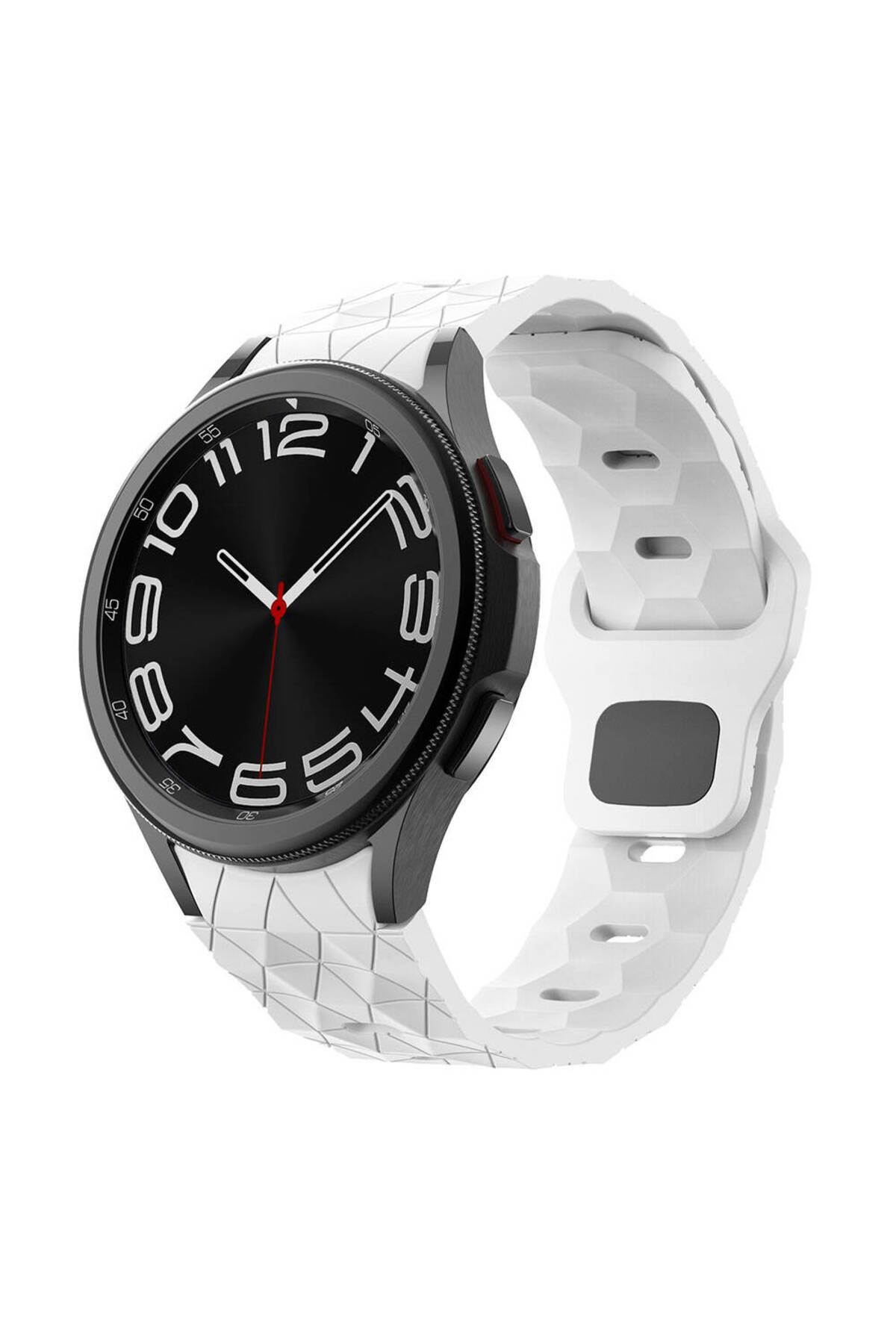HİGUERA Galaxy Watch 5 Pro 45mm HGEA KRD-116 20mm Futbol Desenli Spor Tasarımlı Silikon Kordon-Beyaz