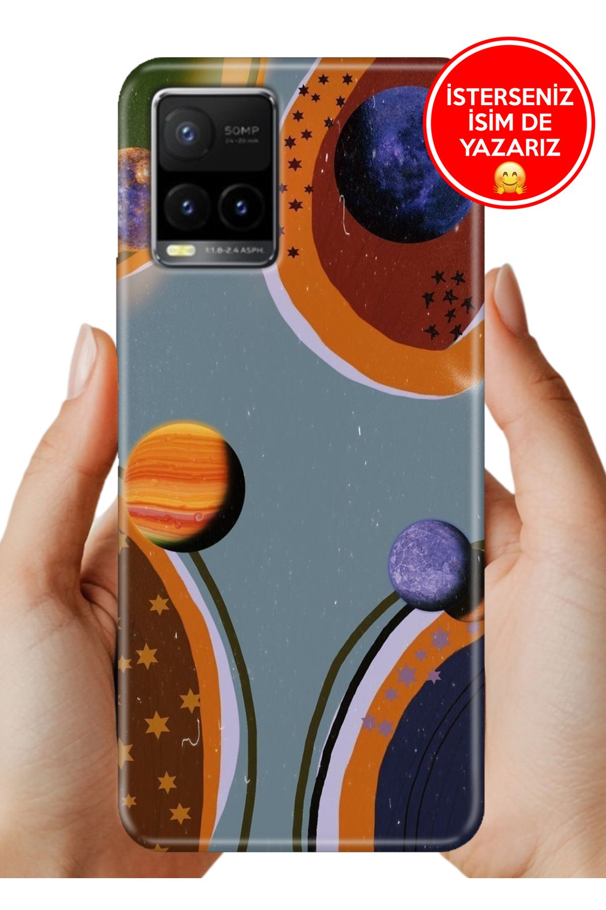Cekuonline Vivo Y32 / Y33S Uyumlu Kılıf Telefon Kılıfı Tasarım Kapak Yapay Gezegen