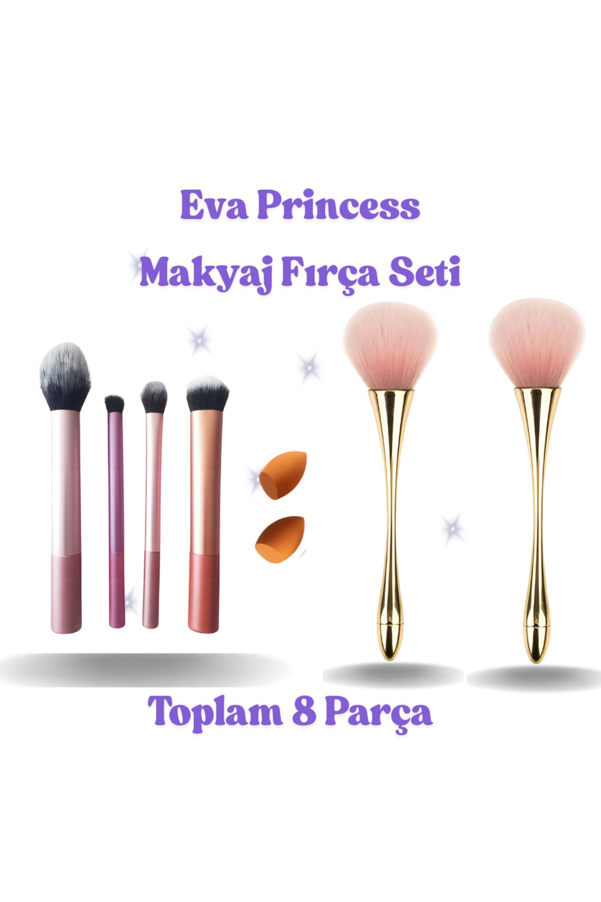 Eva Princess 8 Parça Makyaj Fırçası Seti -Allık+Fondöten+Far+Aydınlatıcı+Kapatıcı