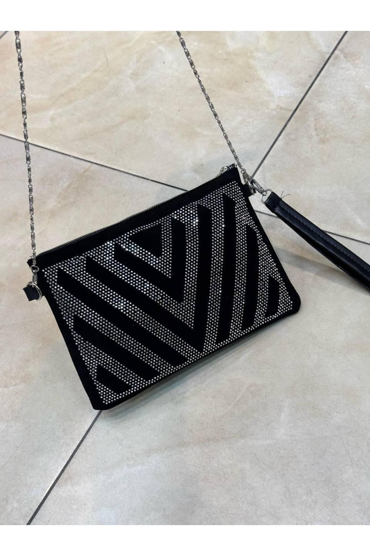 larosee Taş Detaylı Zincir Askılı Günlük Abiye Çanta Clutch Portföy El Çantası Çapraz Çanta