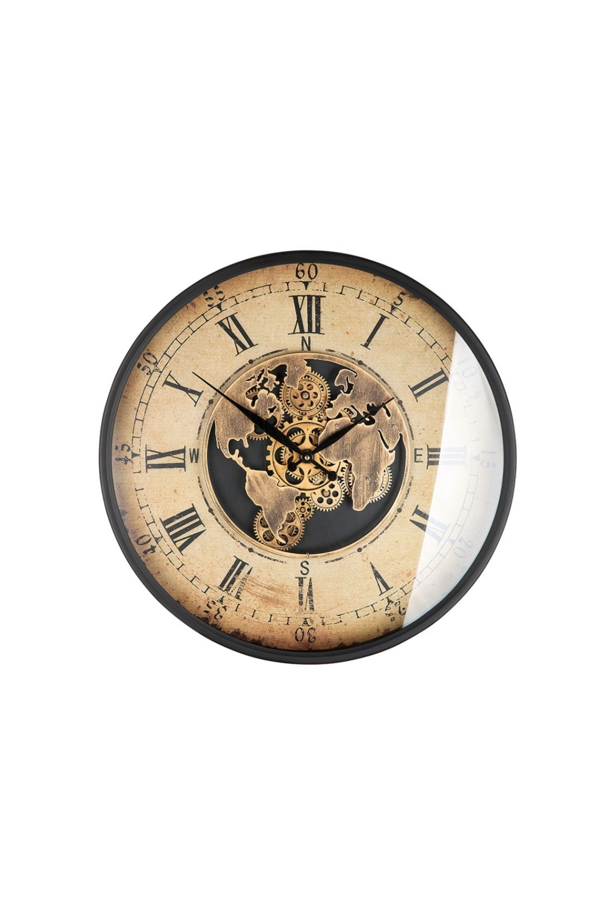 Gilde Gılde Duvar Saati Yuvarlak Dişli Motifli Metal Krem/Bakır Renkli L.8 Cm D.60 Cm
