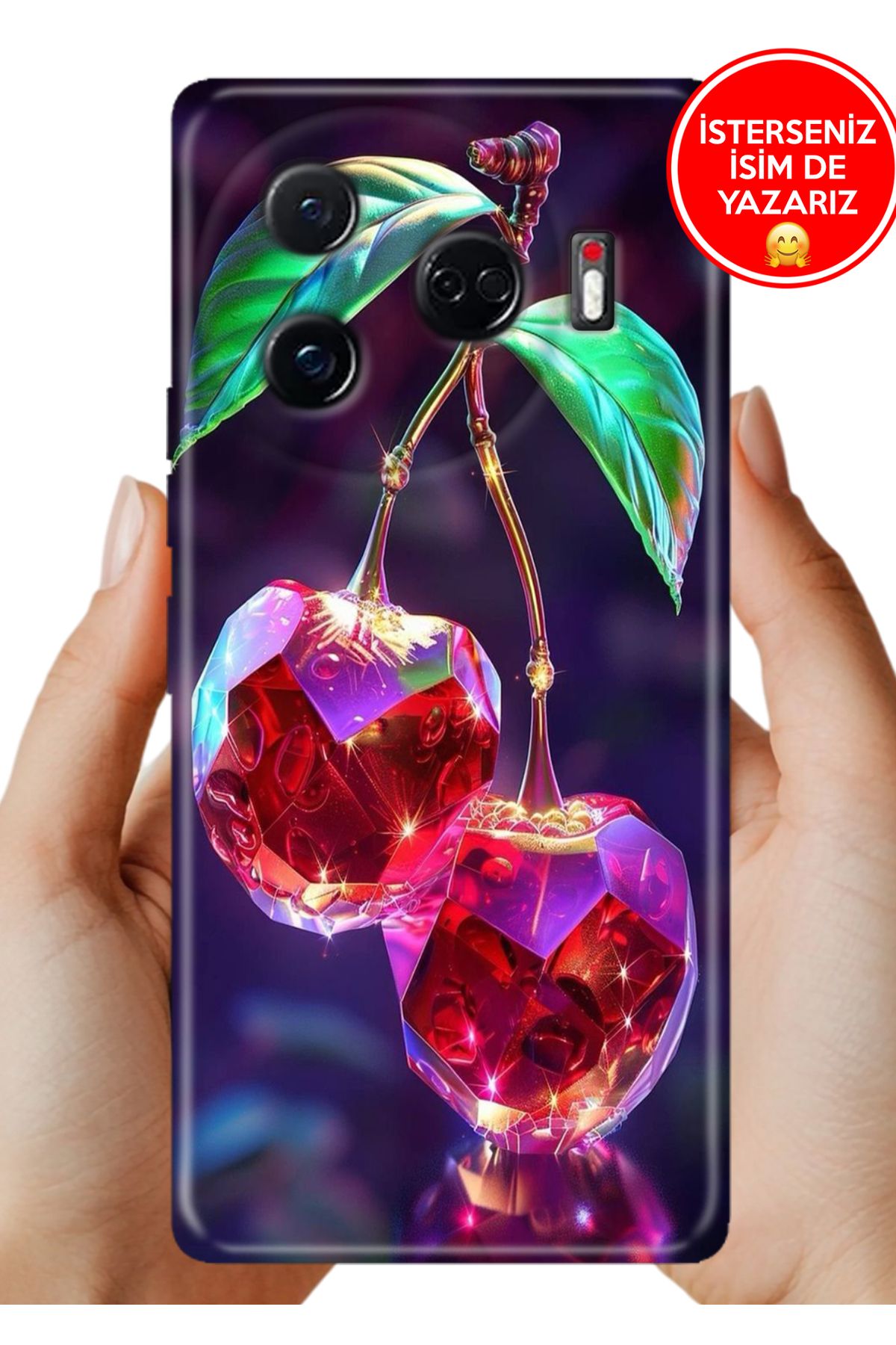 TECNO Camon 30 Pro Kılıf Kamera Korumalı Full Desen Arka Silikon Kristal Kiraz