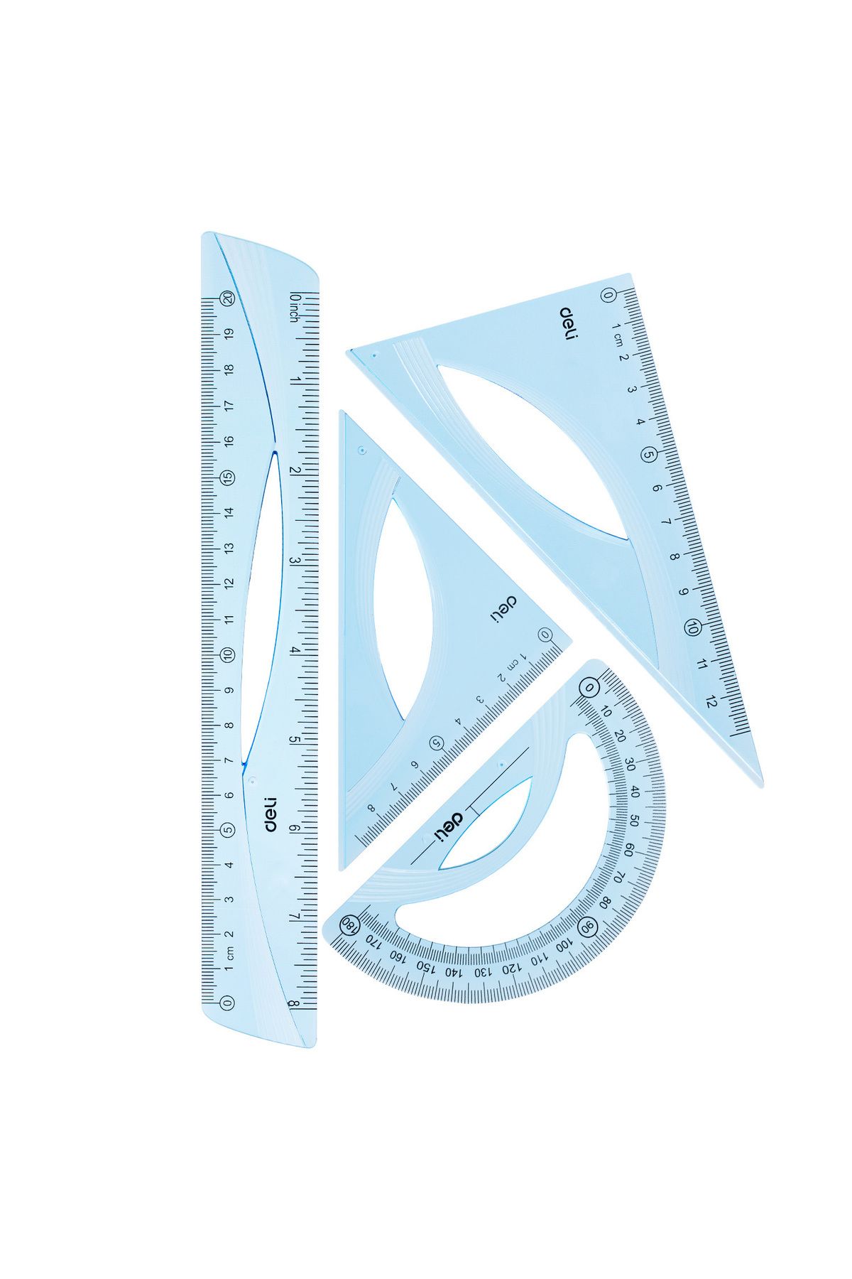 Deli Set De Geometrie 4 Piese Albastru Transparent (riglă 20 Cm, 2 Echeruri, Raportor) Deli - One Size