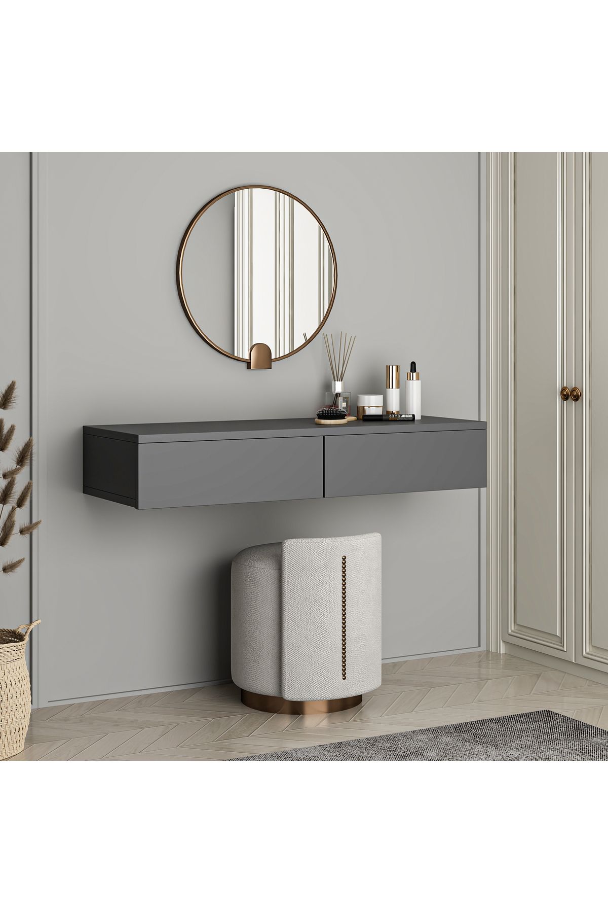 WOODORA DESİNG UNİ Makyaj Masası Dresuar 2 Çekmeceli Antrasit