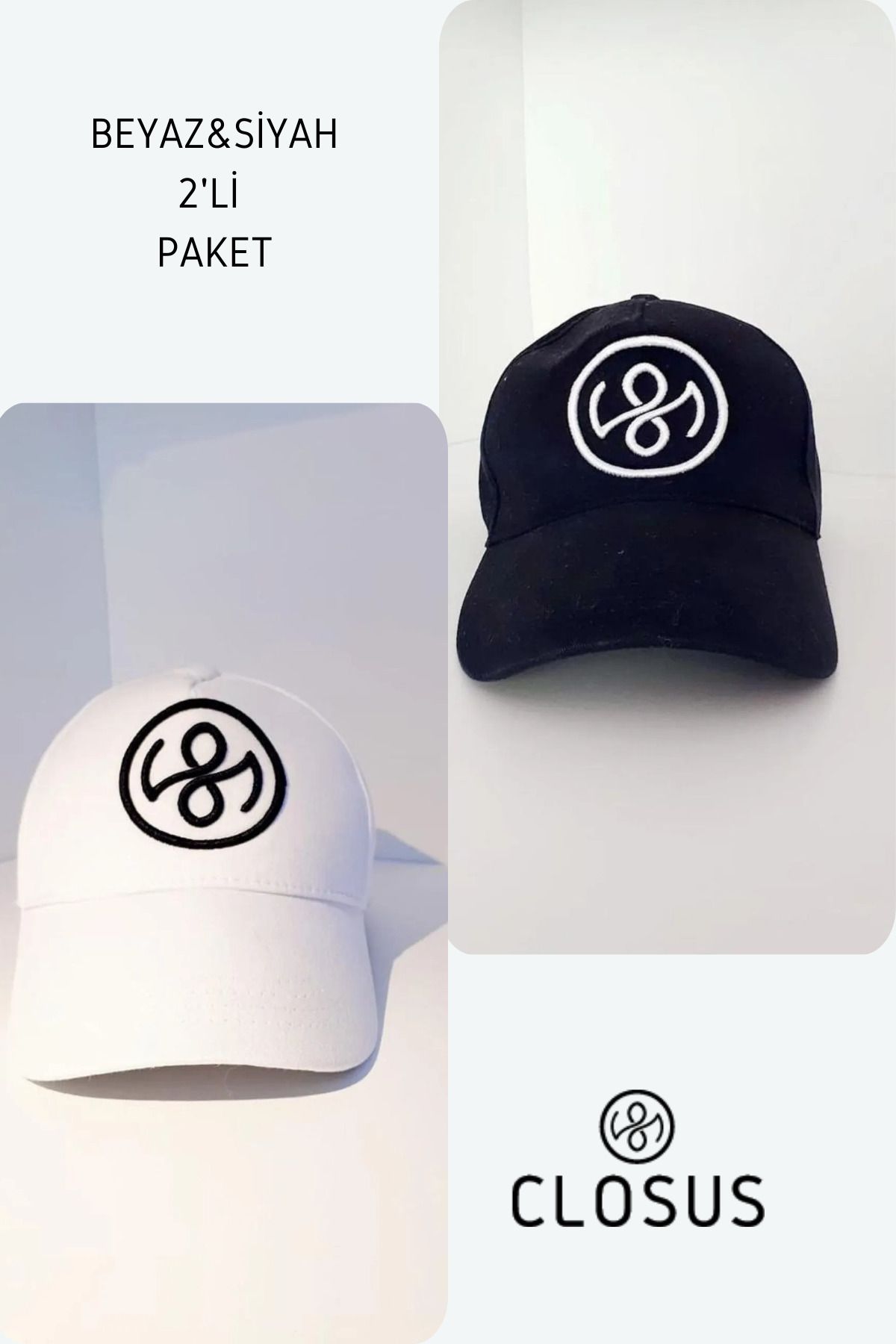 CLOSUS Siyah/ Beyaz Pamuklu Kumaş Ayarlanabilir Unisex Şapka