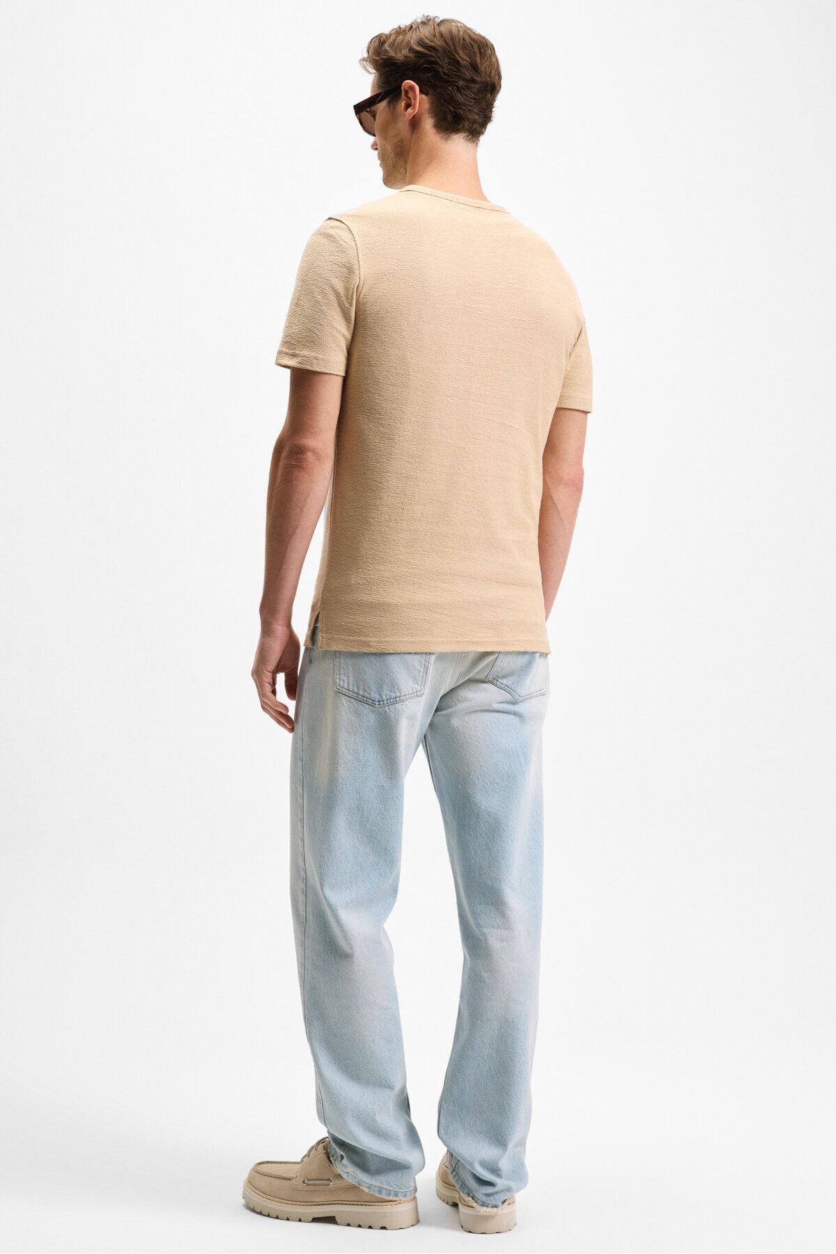 GRIMELANGE-Ermac Men's Judge Collar Buttoned Short Sleeve Beige T-Shirt 6