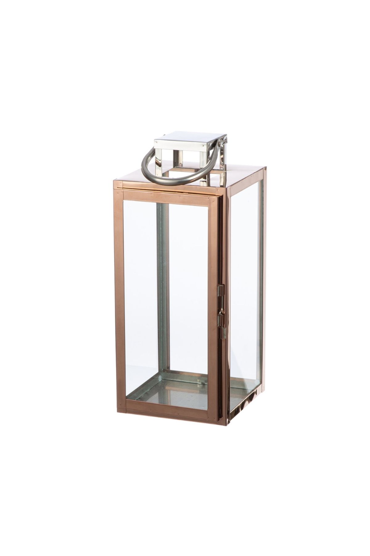 Gilde Gılde Cam Fener Paslanmaz Çelik Rose/Gold Büyük Boy 37 Cm
