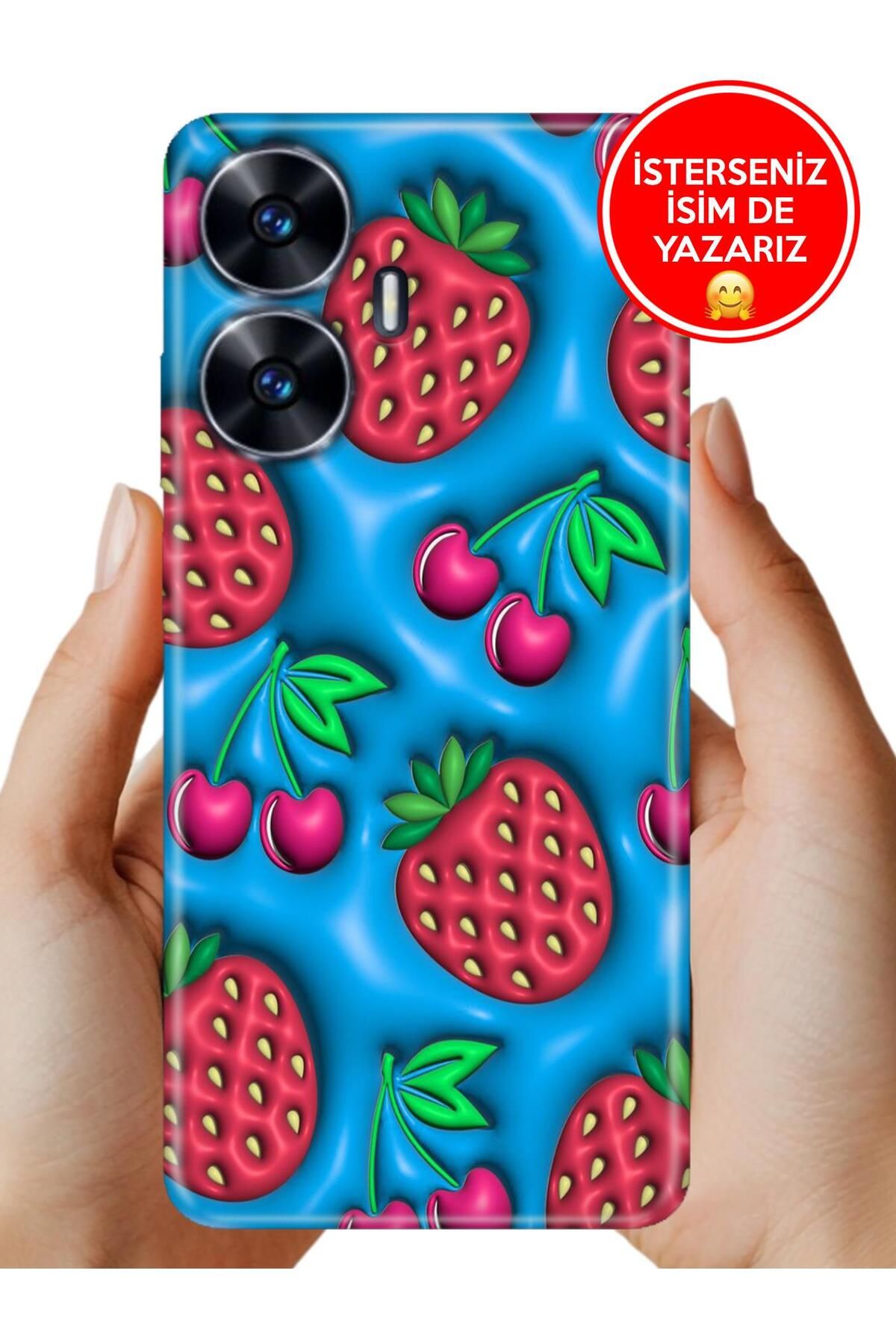 realme C55 Kılıf Desenli Baskılı Kamera Korumalı ZRR Silikon Kiraz Çilek