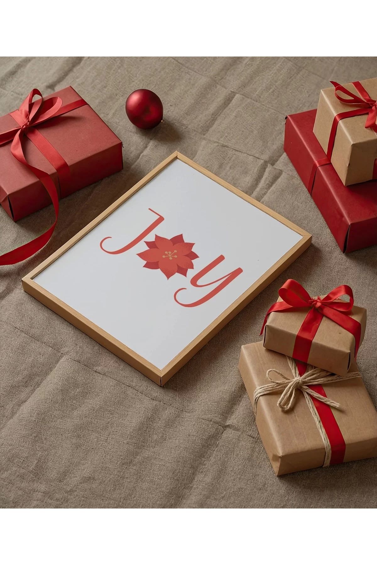 VOGLOO Çerçevesiz Poster Noel Çiçeği Temalı Joy
