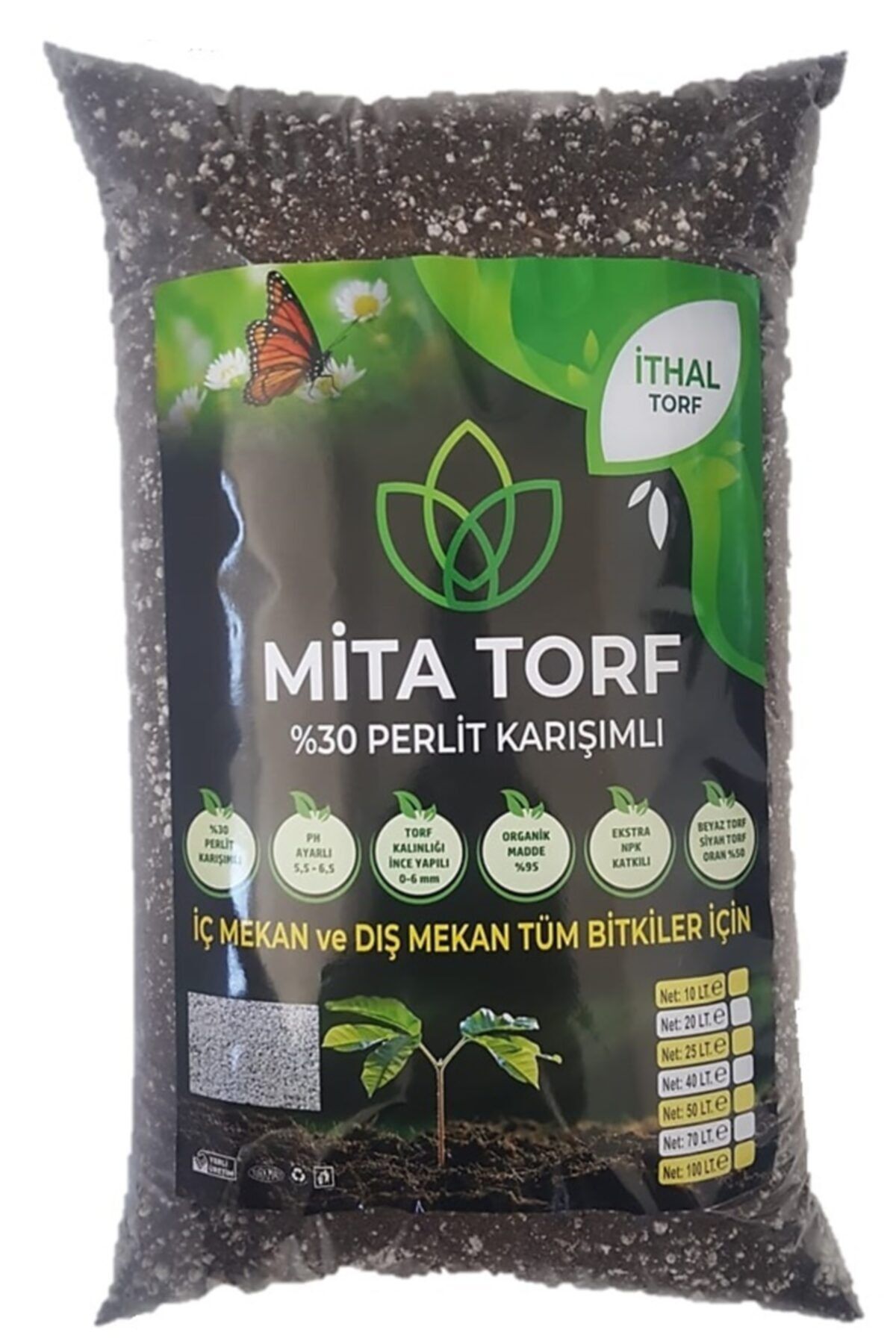 MİTA TORF Ithal Torf, 25 Litre, Perlitli Torf Toprak, Çiçek Toprağı, Saksı Toprağı, Tohum Fide Torfu, Toprak