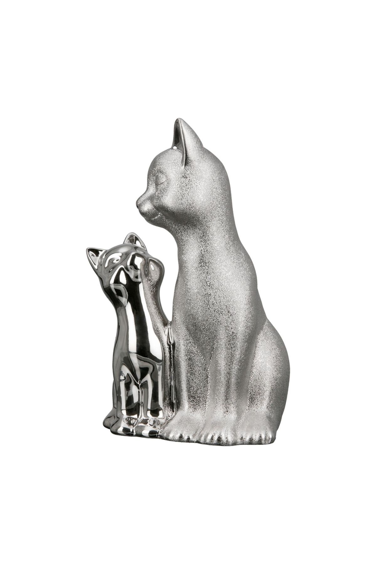 Gilde Gılde 2'Li Şekil Kedi Porselen Gümüş Renkli L.11 Cm W.15 Cm H.22 Cm