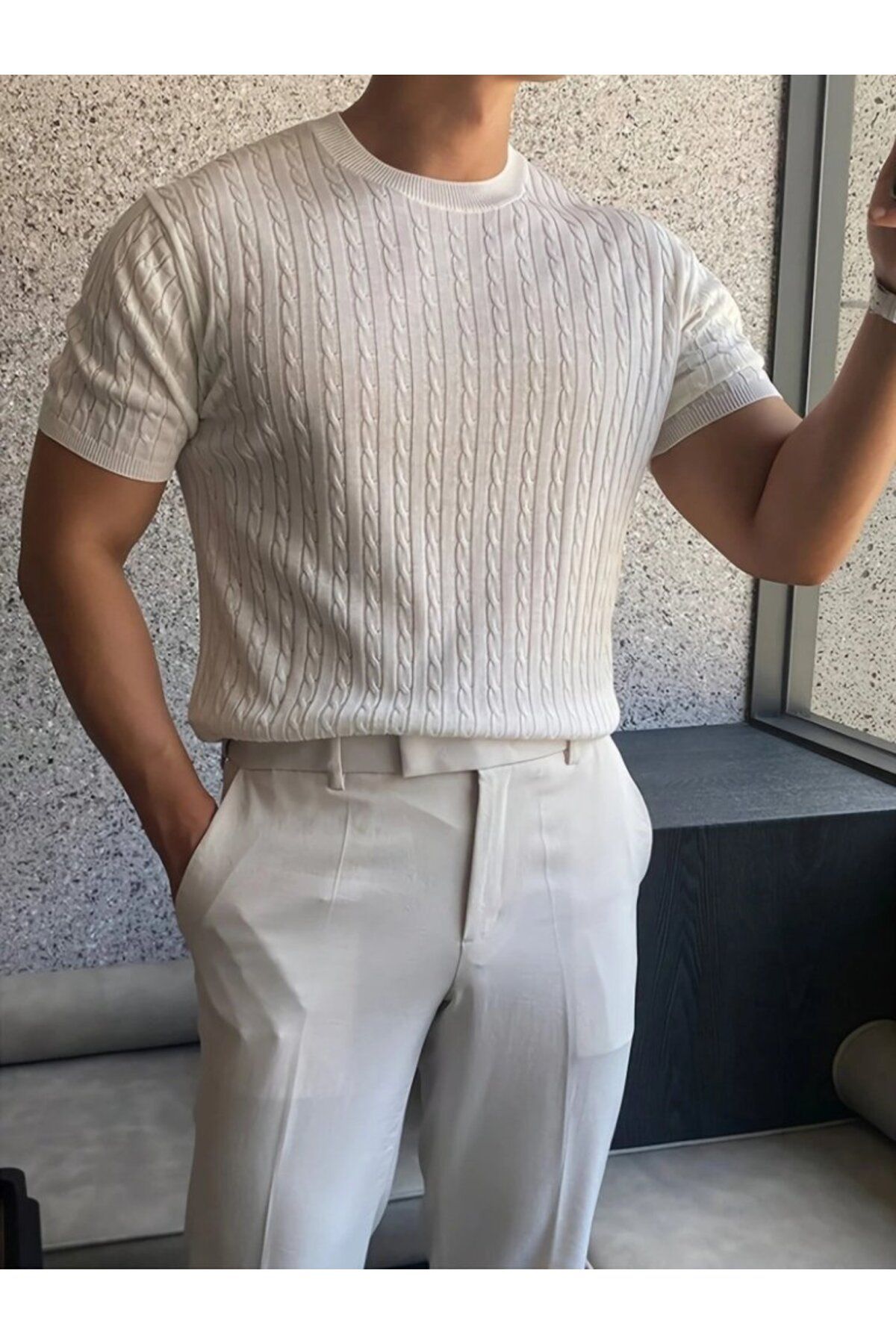 mirror the beauty güzelliği yansıtın Erkek Kısa Kollu Bisiklet Yaka Triko Bluz