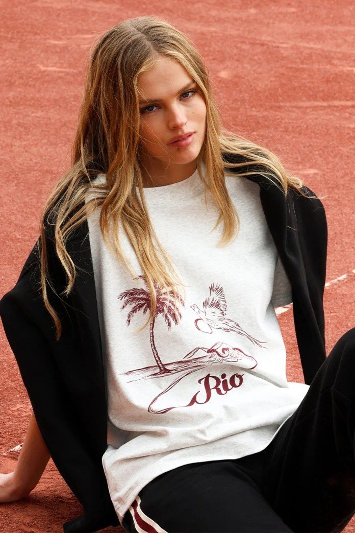 The Champ Clothing Kadın Tropik Palmiye ve Kuş Desenli Tişört