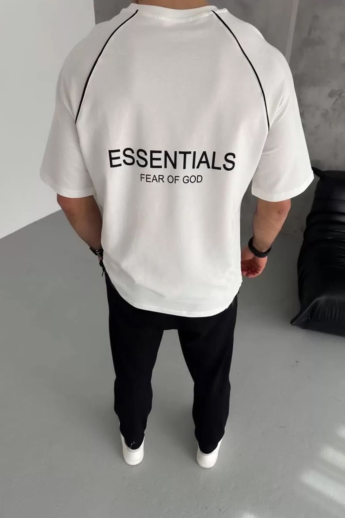 FUWEAR Oversize Arabiye Detaylı Essentials Reglan Kol Bisiklet Yaka Penye T-Shirt