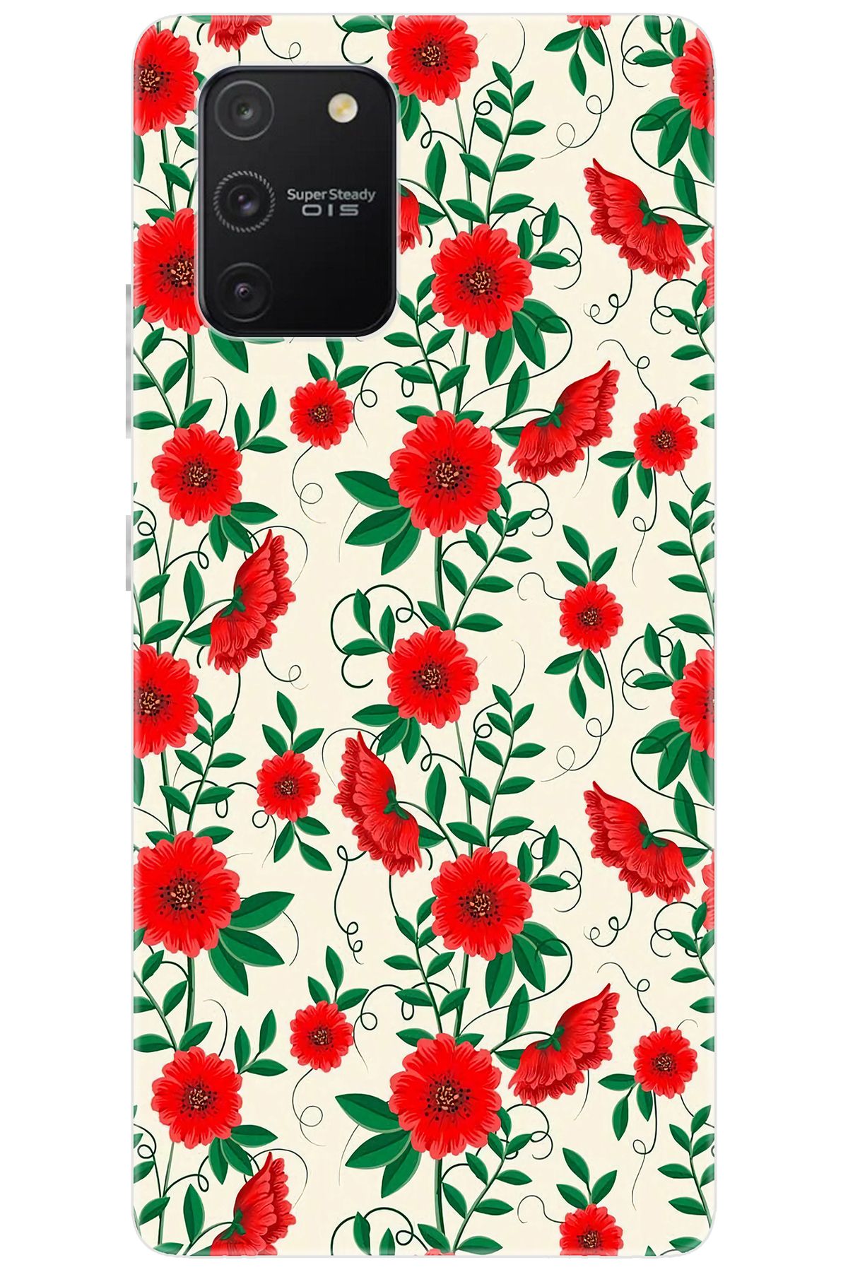 Ceppare Samsung Galaxy S10 Lite (SM-G770F) Uyumlu Kılıf Desenli Silikon Kırmızı Çiçekler STK:717 CP-203fqn6