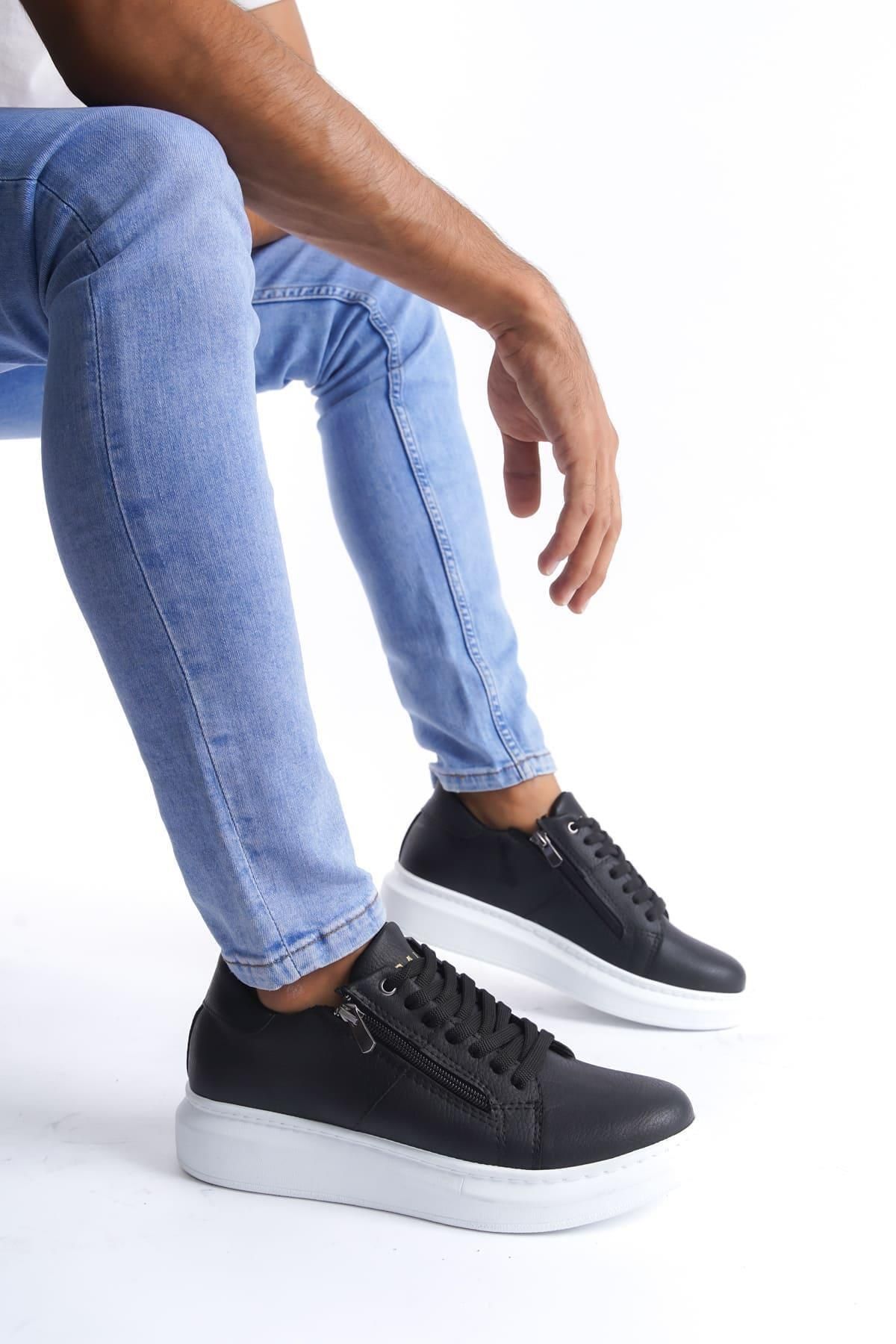 Byshoes SLW155 Warrior Bağcıklı ve Fermuarlı Cilt Erkek Günlük Sneaker Ayakkabı CBT - Siyah