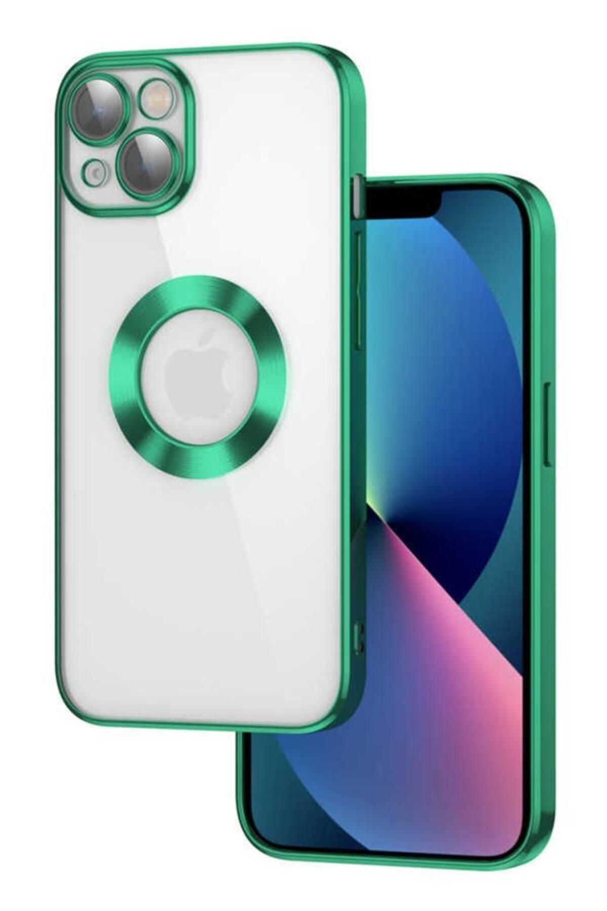 Ceponya Apple iPhone 13 Kılıf Köşeleri Renkli Şeffaf Kamera Korumalı Silikon Luxury Kapak