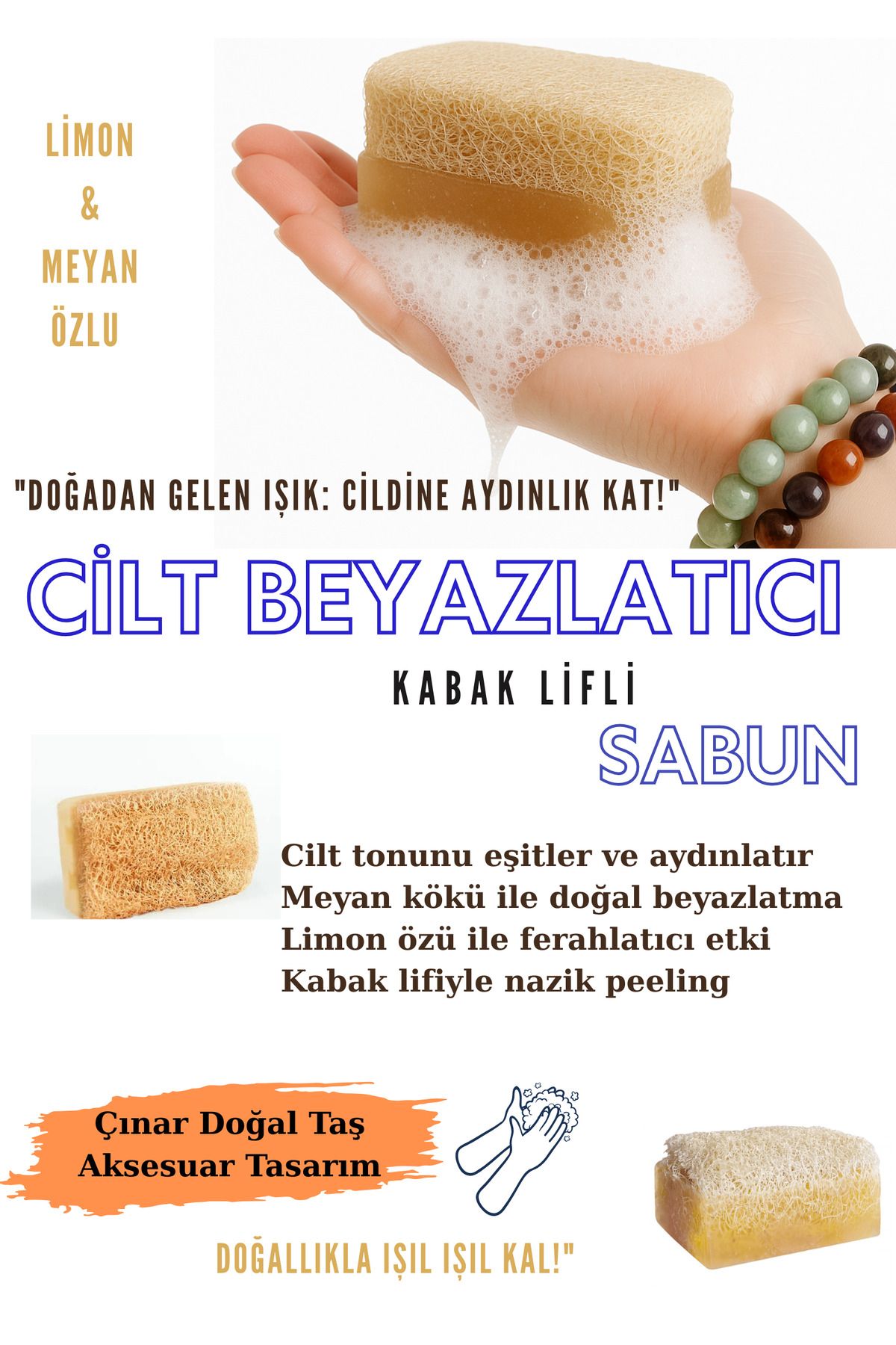 Doğal Tasarım Limon & Meyan Kökü Özlü Cilt Beyazlatıcı Kabak Lifli Sabun – Cilt Aydınlatıcı, Doğal Peeling